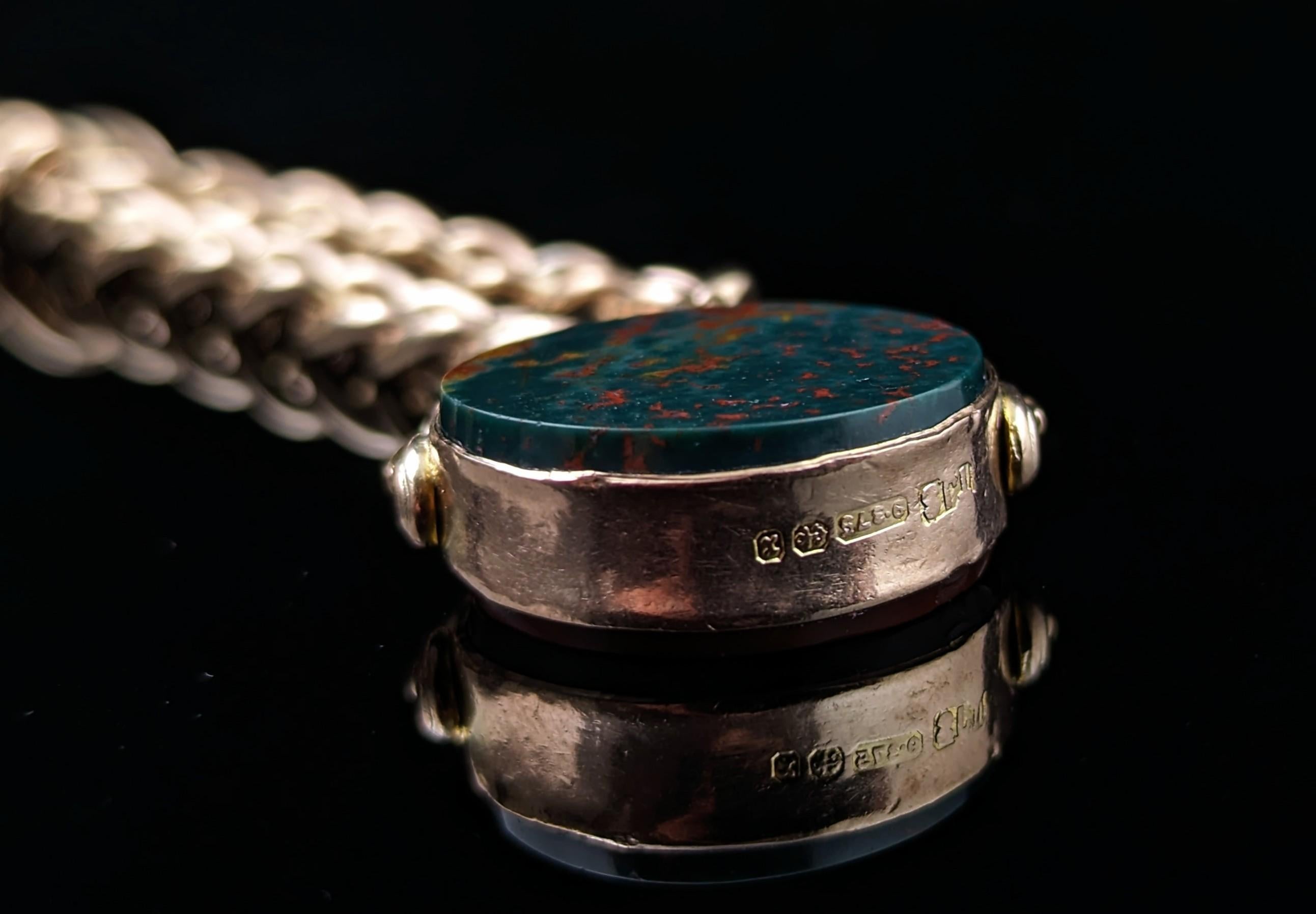 Vintage 9k gold open curb Albert chain, watch chain necklace, Fob 2