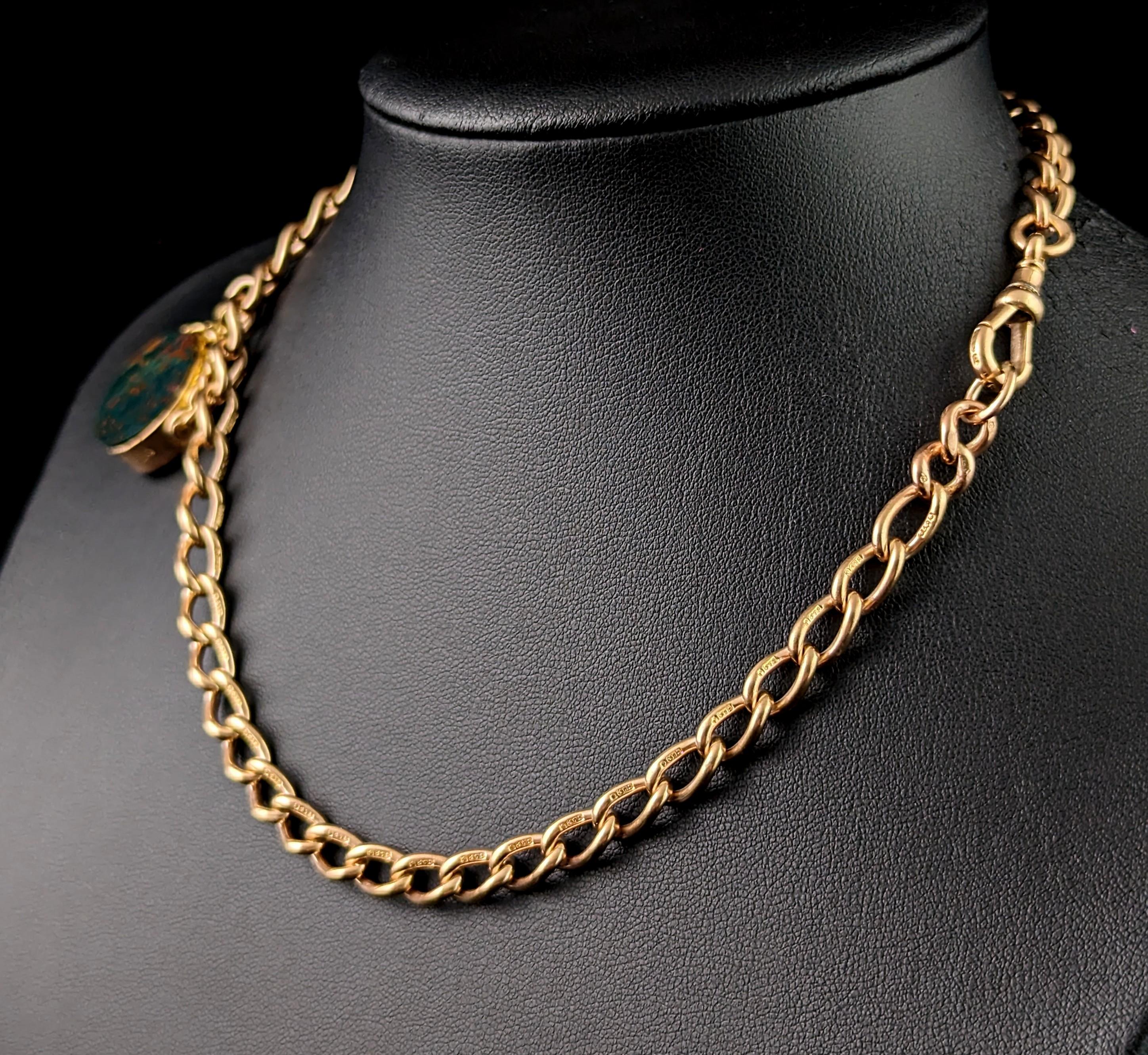 Vintage 9k gold open curb Albert chain, watch chain necklace, Fob 3