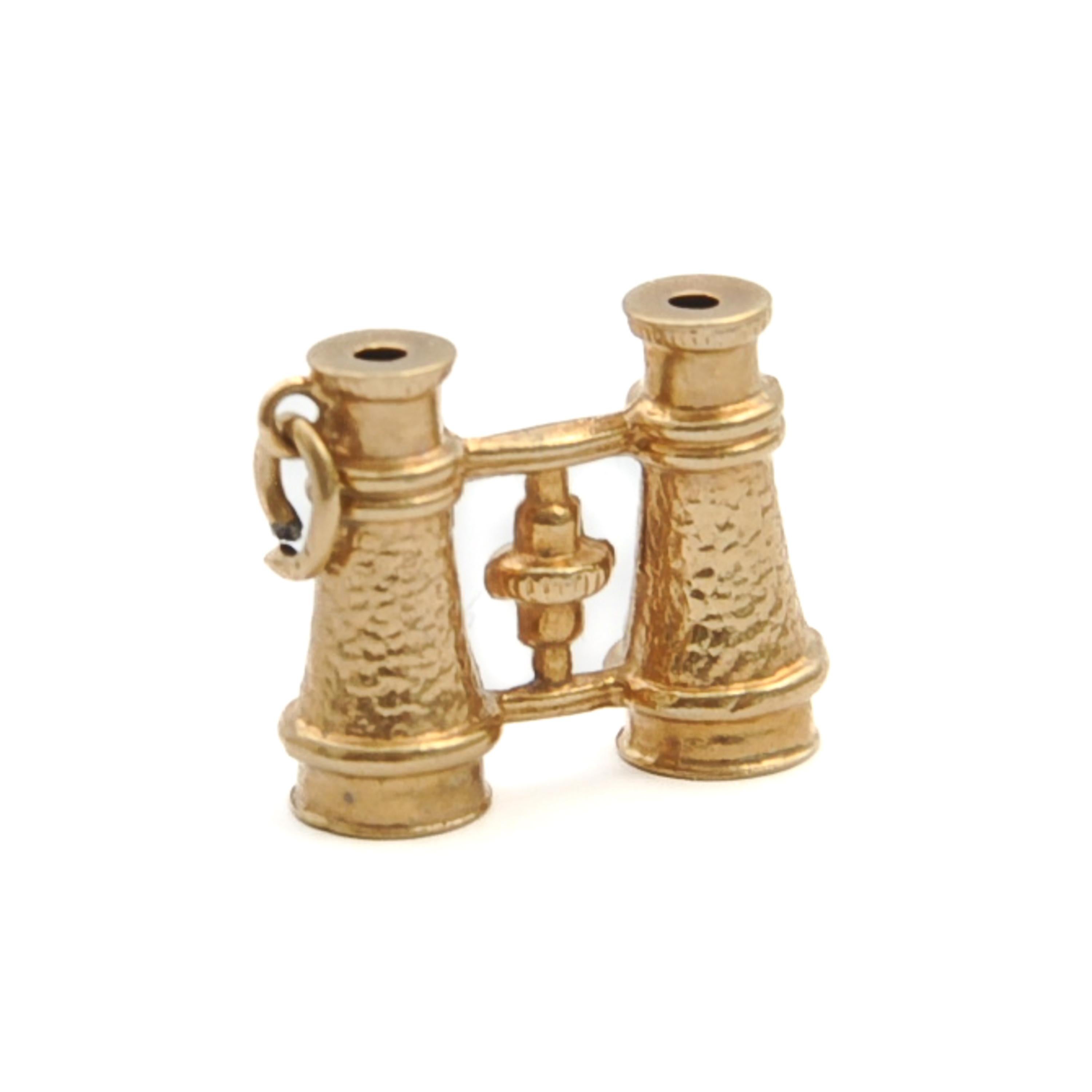 Women's or Men's Vintage 9K Gold Opera Binoculars Charm Pendant For Sale