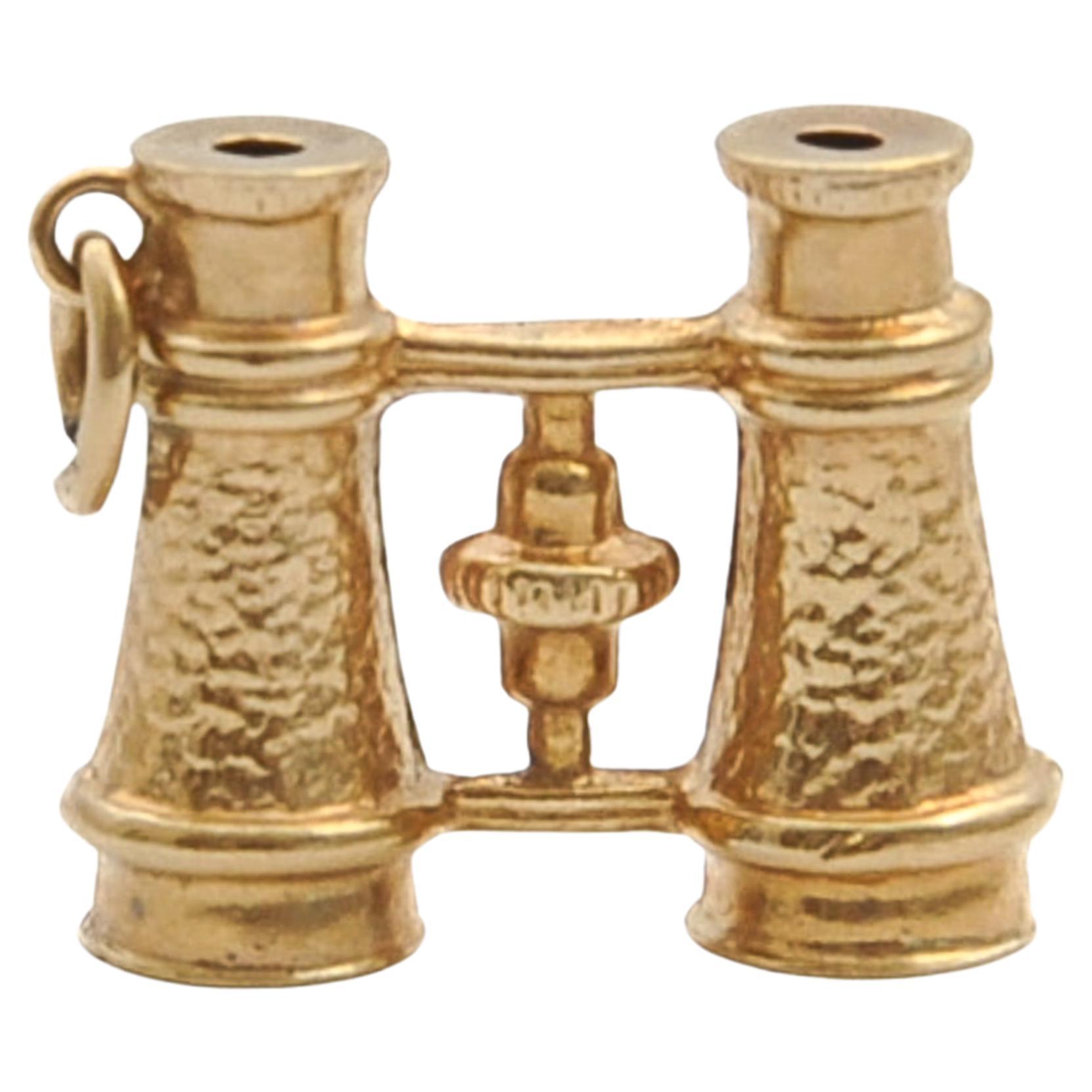 Vintage 9K Gold Opera Binoculars Charm Pendant For Sale