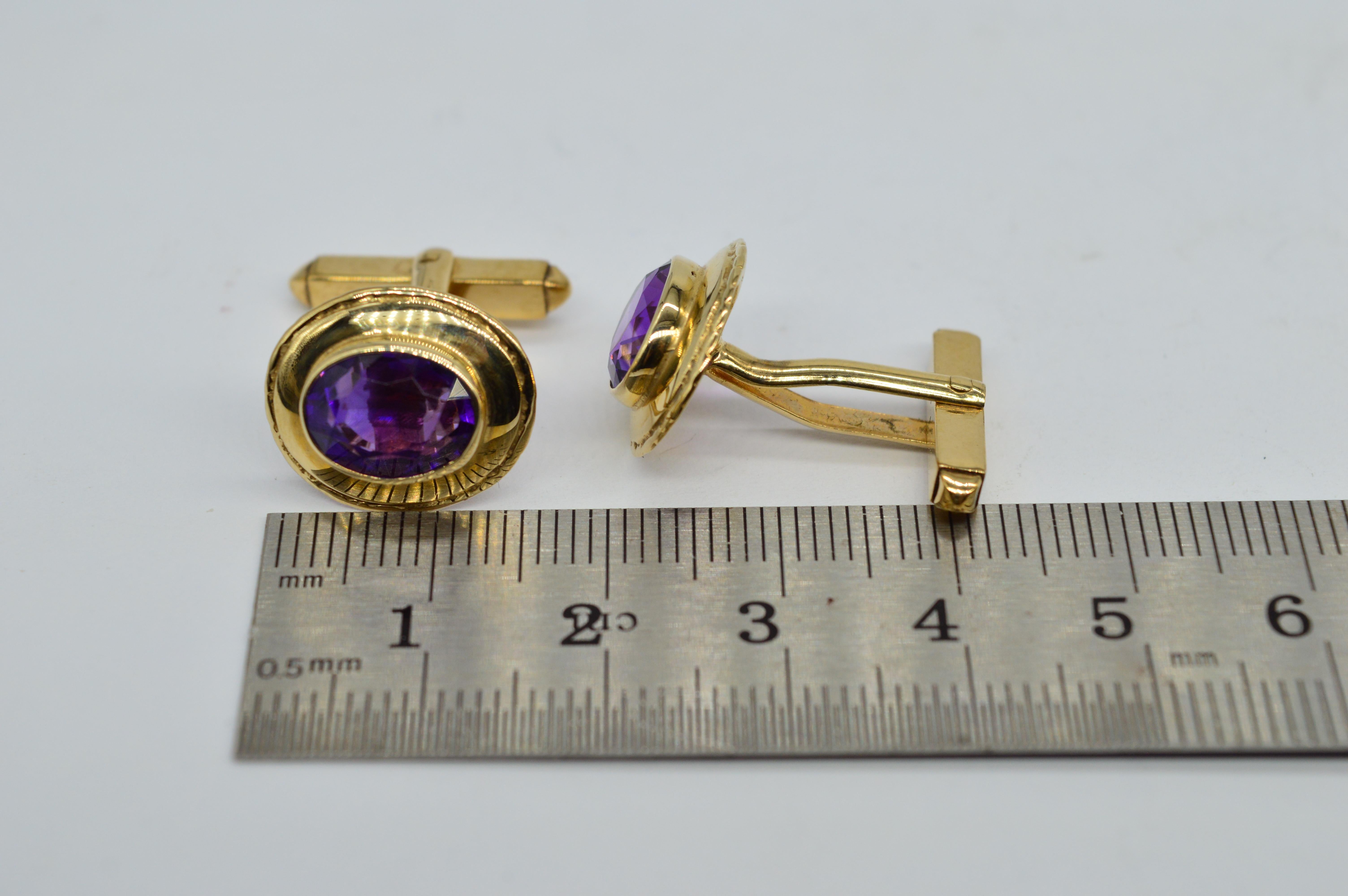 Vintage 9k Gold Purple Amethyst Art Deco Luxury Statement Present Cufflinks For Sale 4