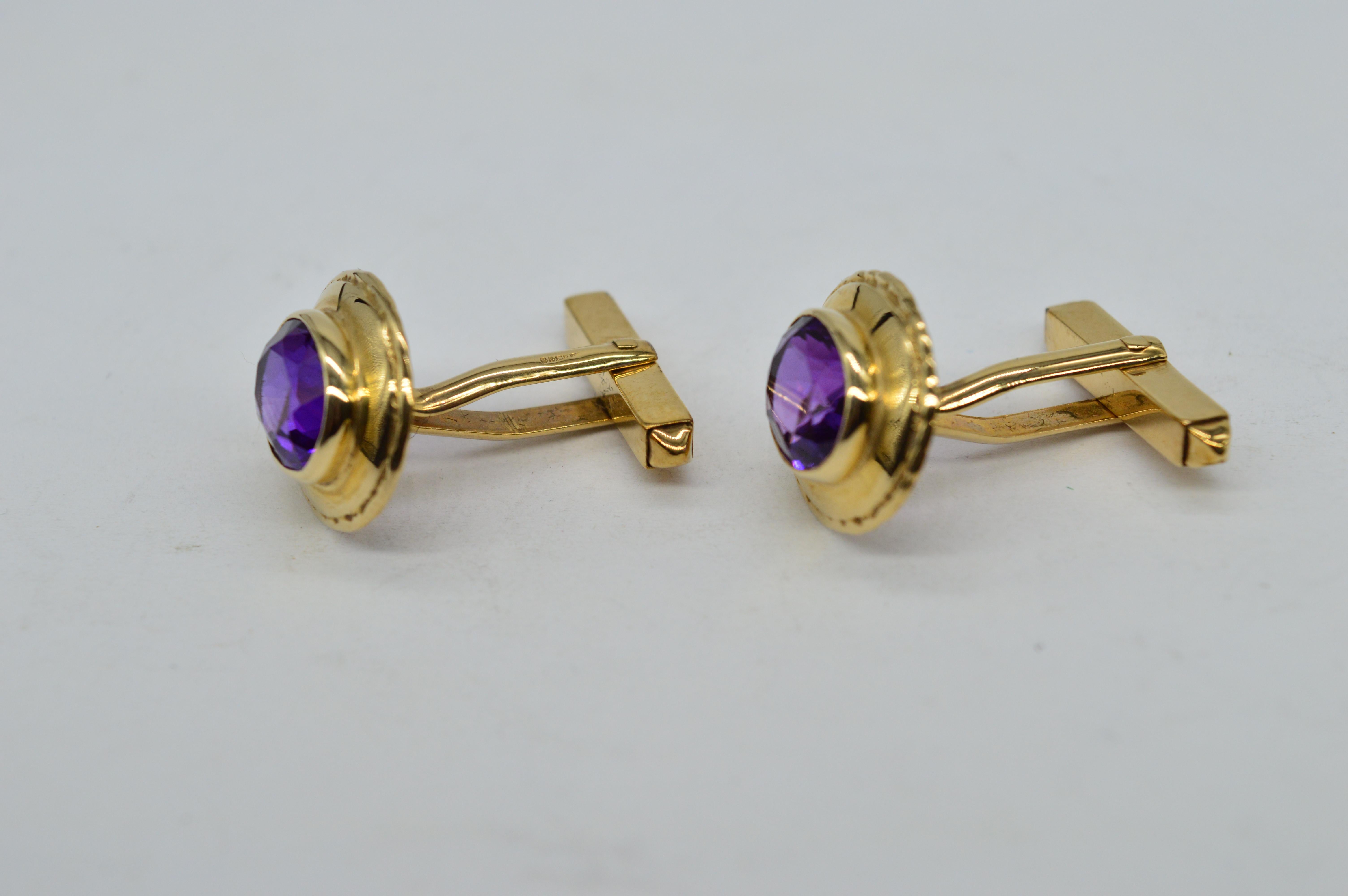Vintage 9k Gold Purple Amethyst Art Deco Luxury Statement Present Cufflinks For Sale 1