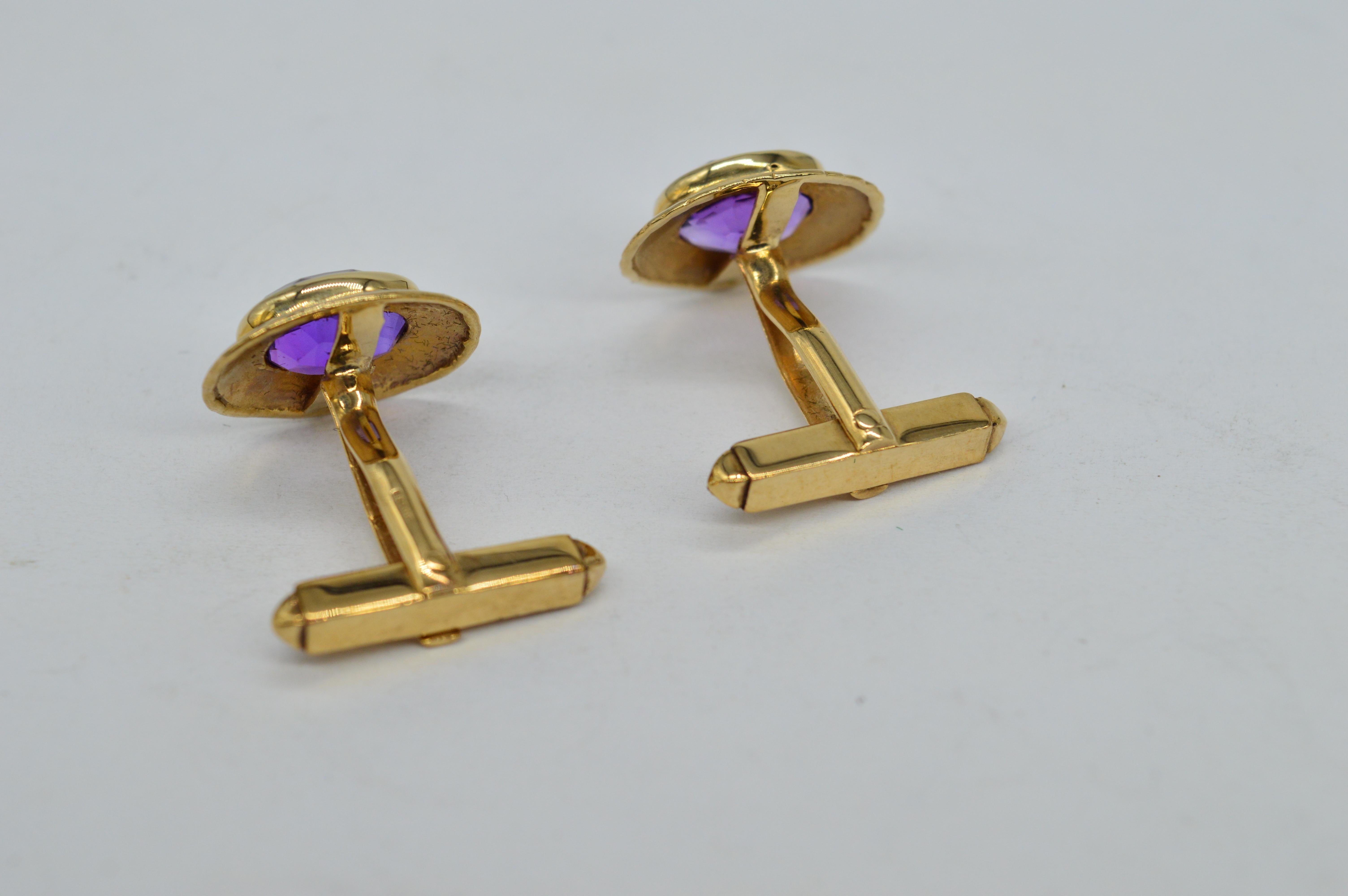 Vintage 9k Gold Purple Amethyst Art Deco Luxury Statement Present Cufflinks For Sale 2