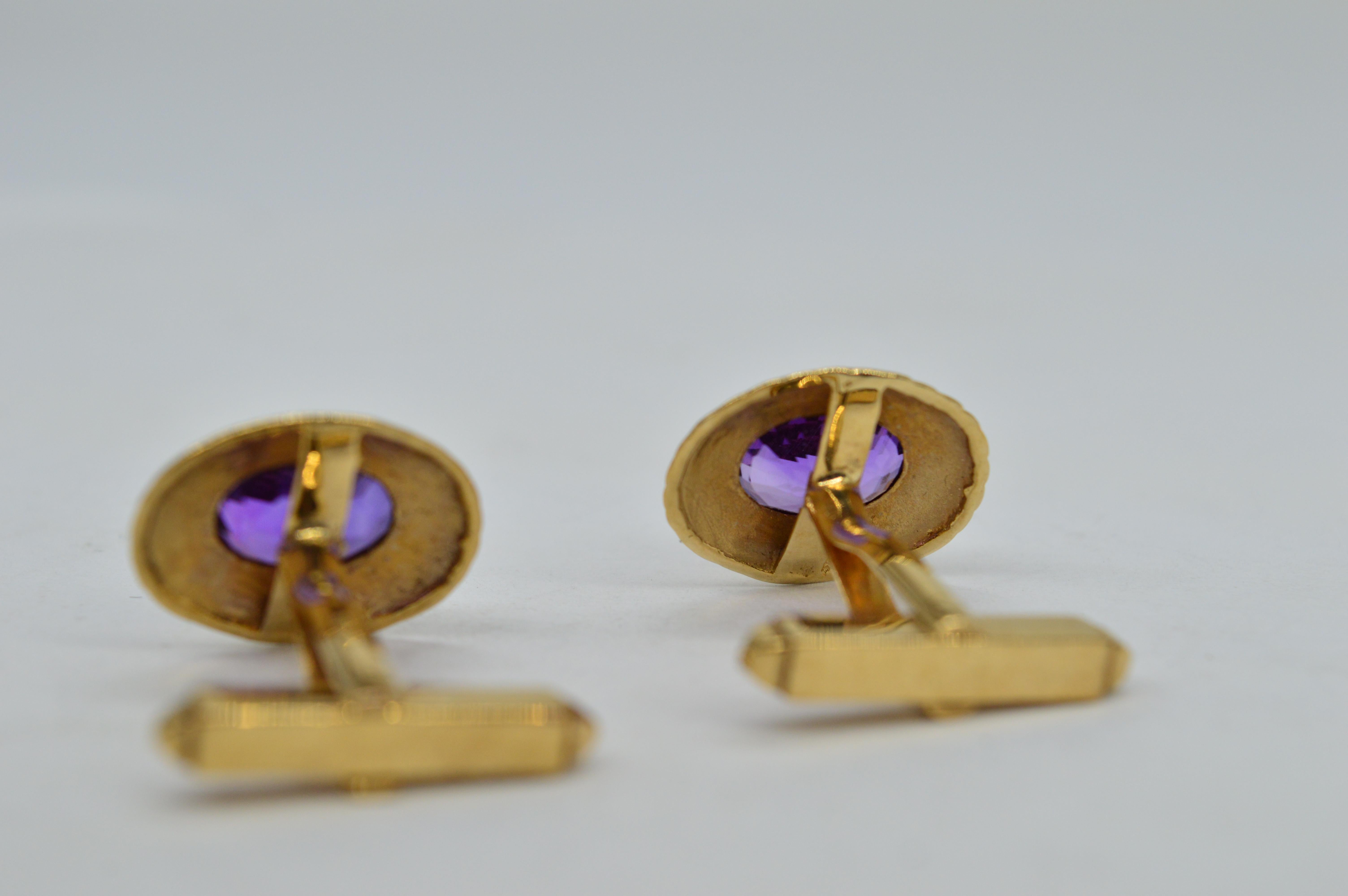 Vintage 9k Gold Purple Amethyst Art Deco Luxury Statement Present Cufflinks For Sale 3