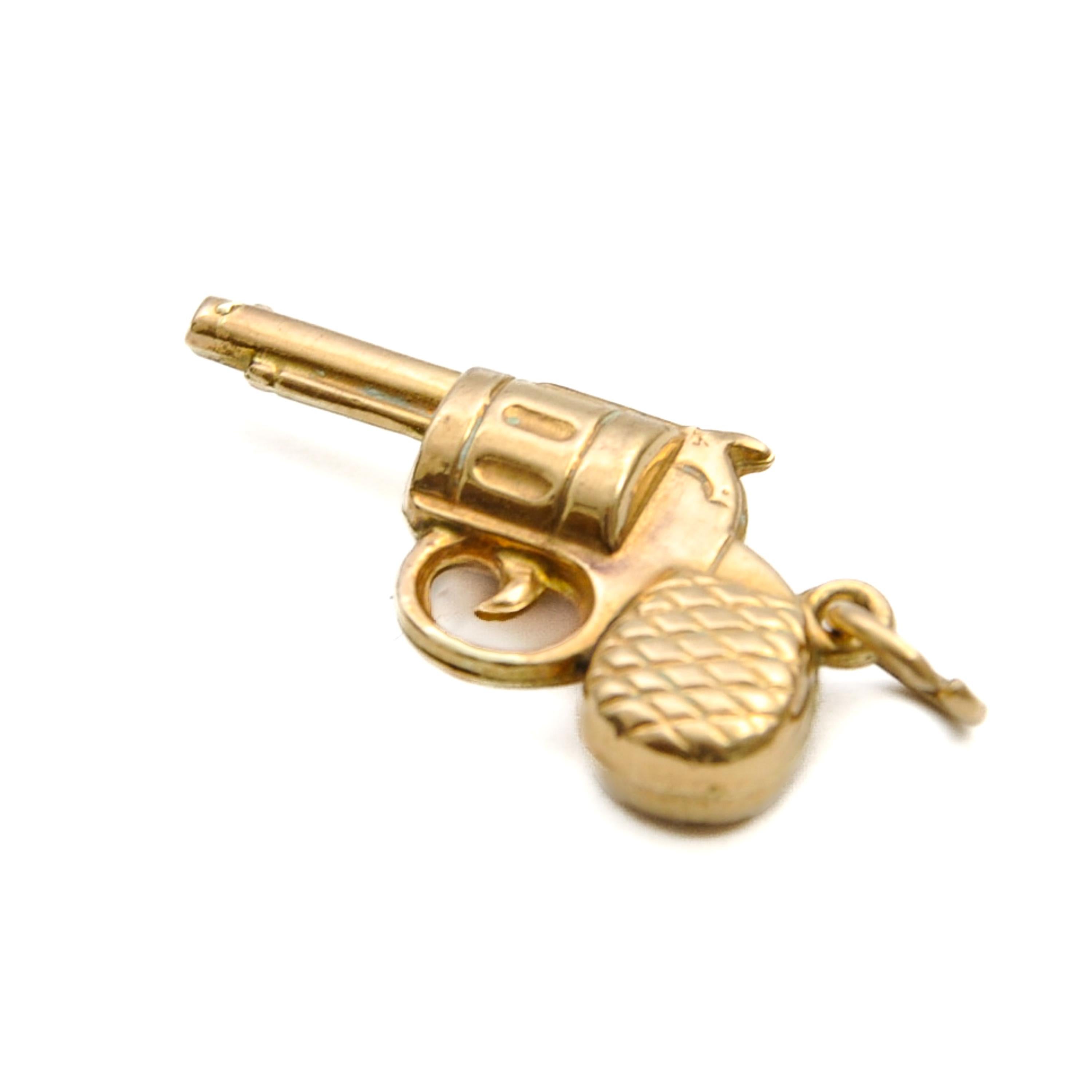 Women's or Men's Vintage 9K Gold Revolver Gun Charm Pendant