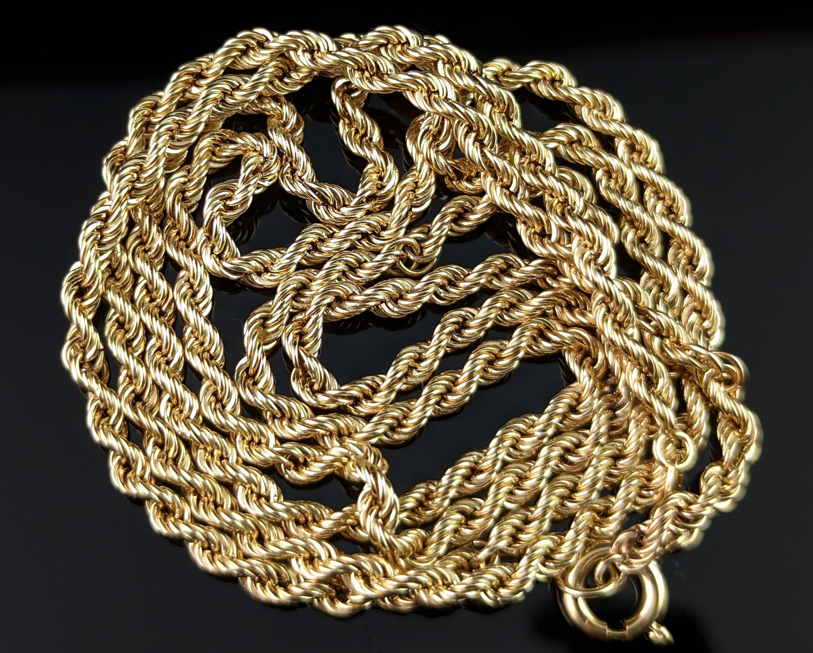 Vintage 9k Gold Rope Twist Chain Necklace, Long  2