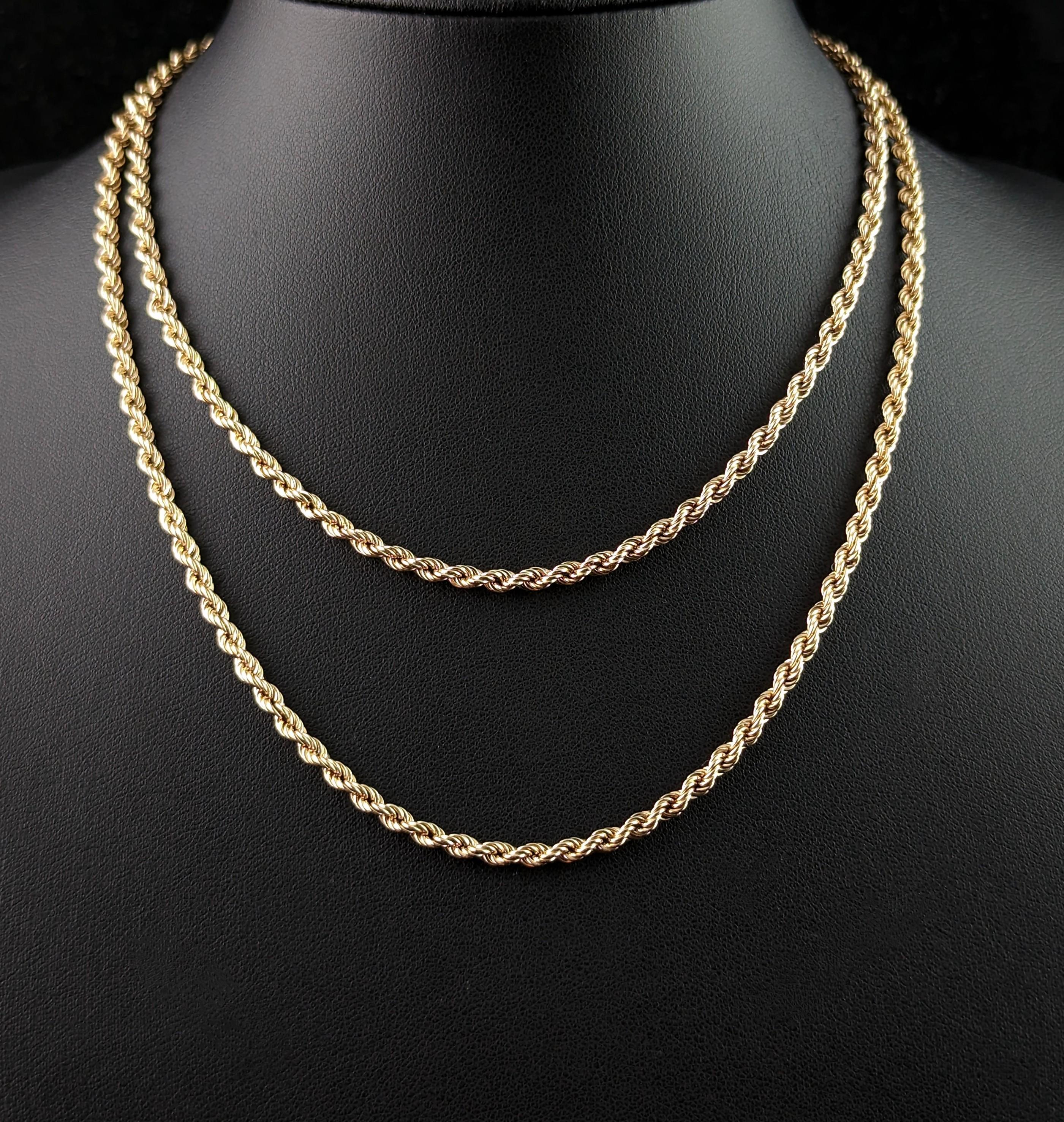 Vintage 9k Gold Rope Twist Chain Necklace, Long  3