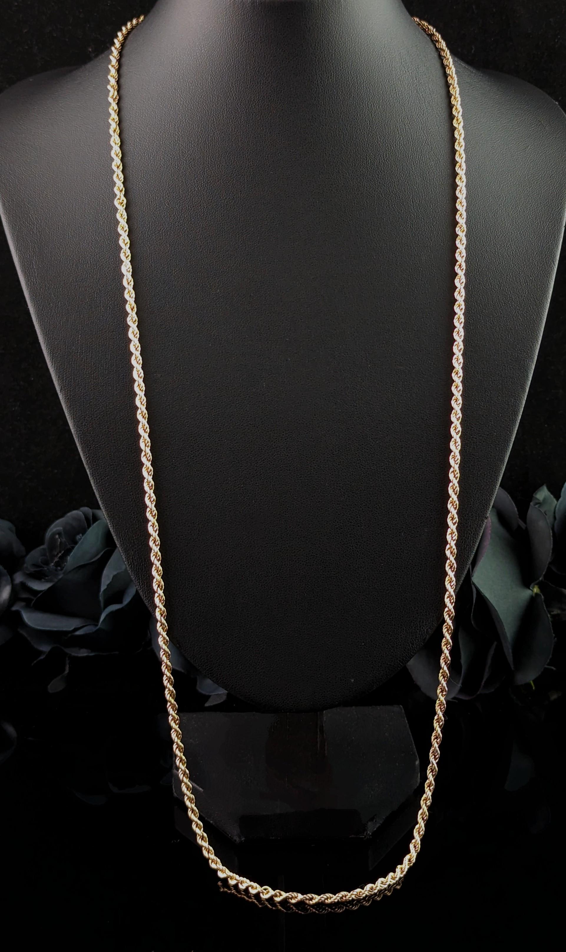 Vintage 9k Gold Rope Twist Chain Necklace, Long  5