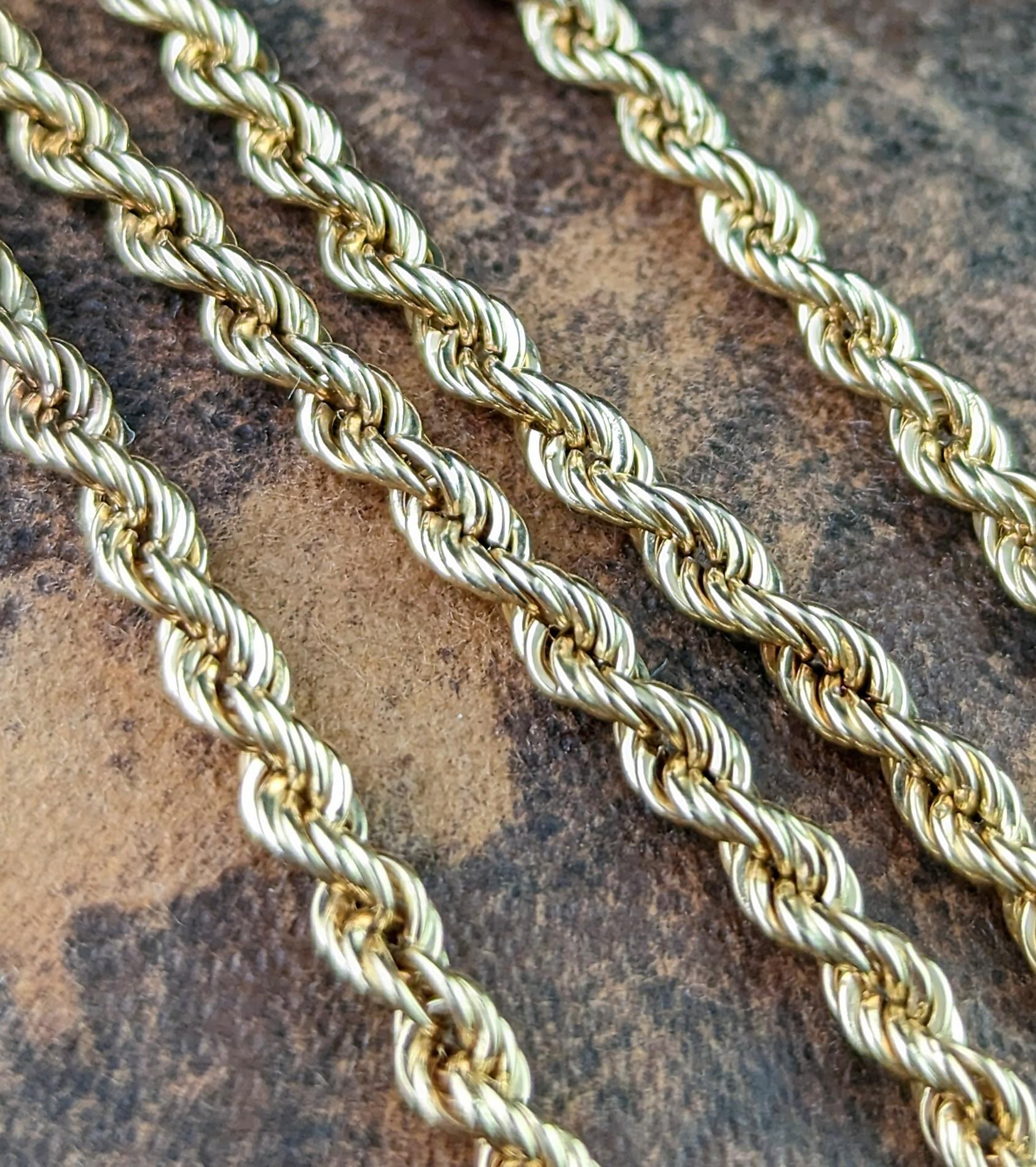 Retro Vintage 9k Gold Rope Twist Chain Necklace, Long 