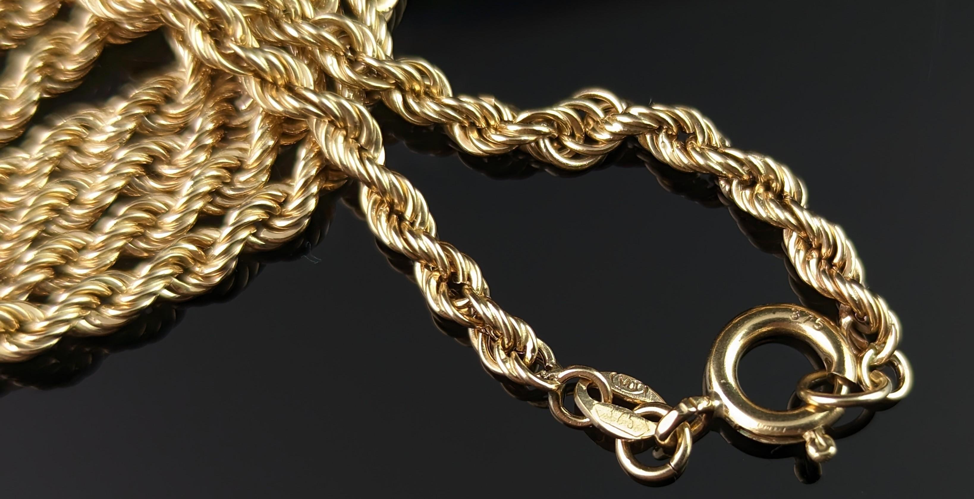 Vintage 9k Gold Rope Twist Chain Necklace, Long  1