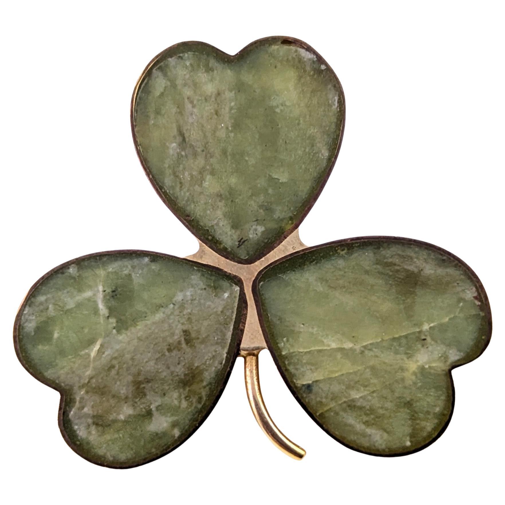 Broche Shamrock vintage en or 9 carats, marbre Connemara