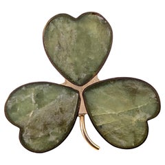 Vintage 9k gold shamrock brooch, Connemara marble