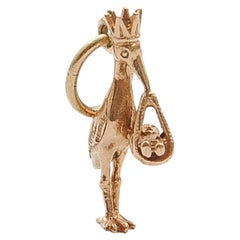 Ciondolo vintage in oro rosa 9K con cicogna uccello e ciondolo bambino