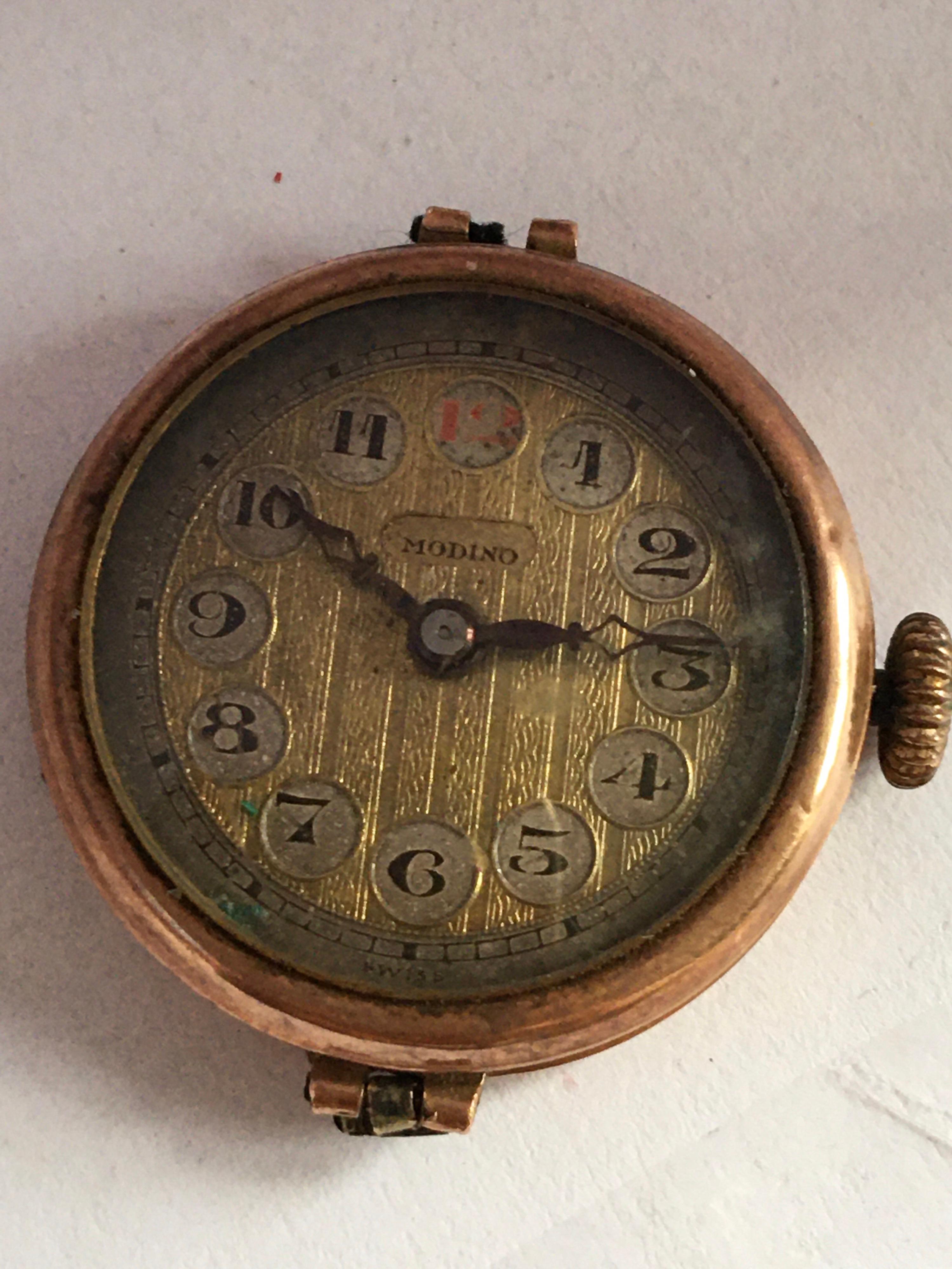 Vintage 9 Karat Gold Swiss Mechanical Ladies Trench Watch 'No Strap' For Sale 6