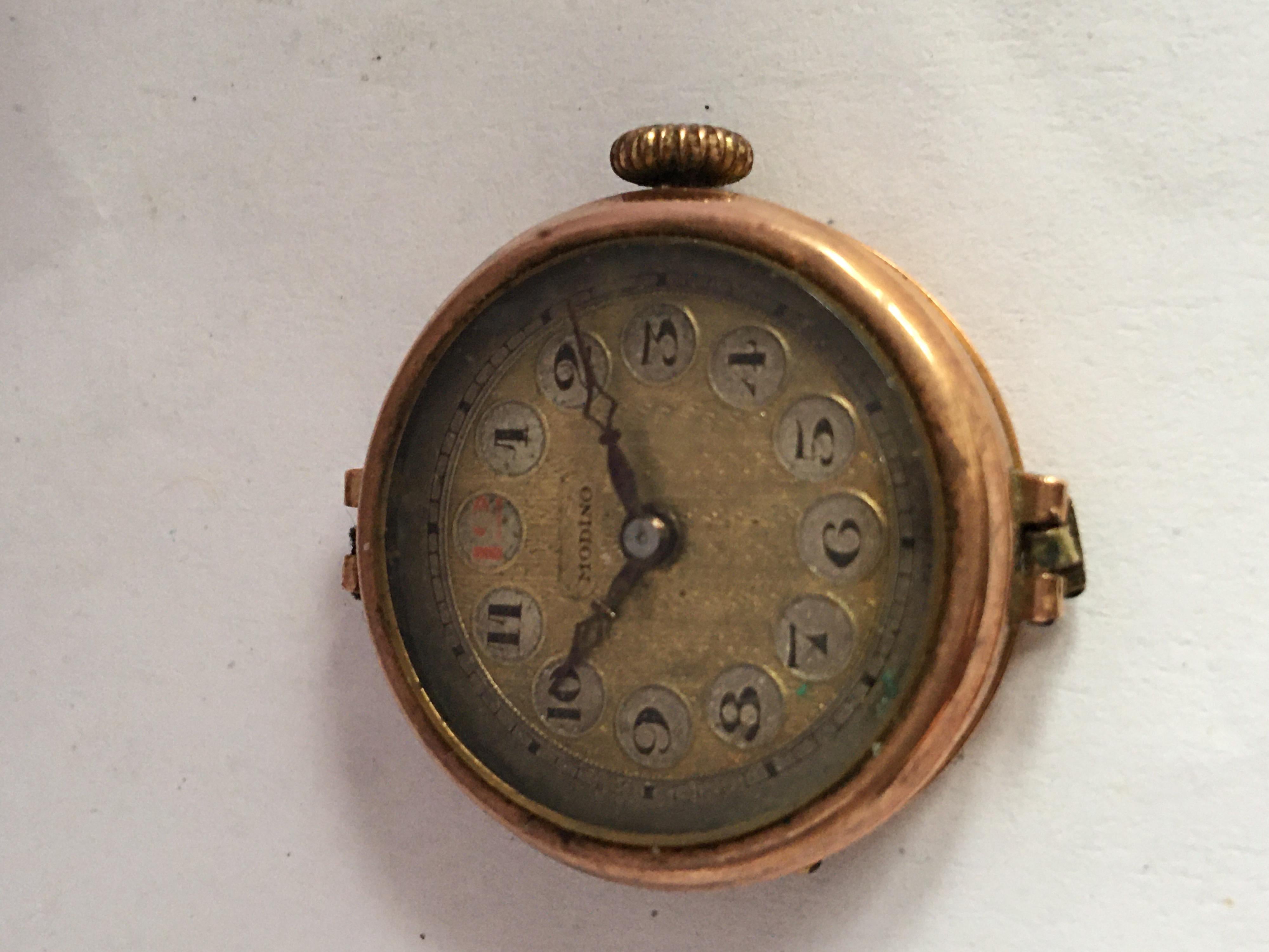Vintage 9 Karat Gold Swiss Mechanical Ladies Trench Watch 'No Strap' For Sale 8