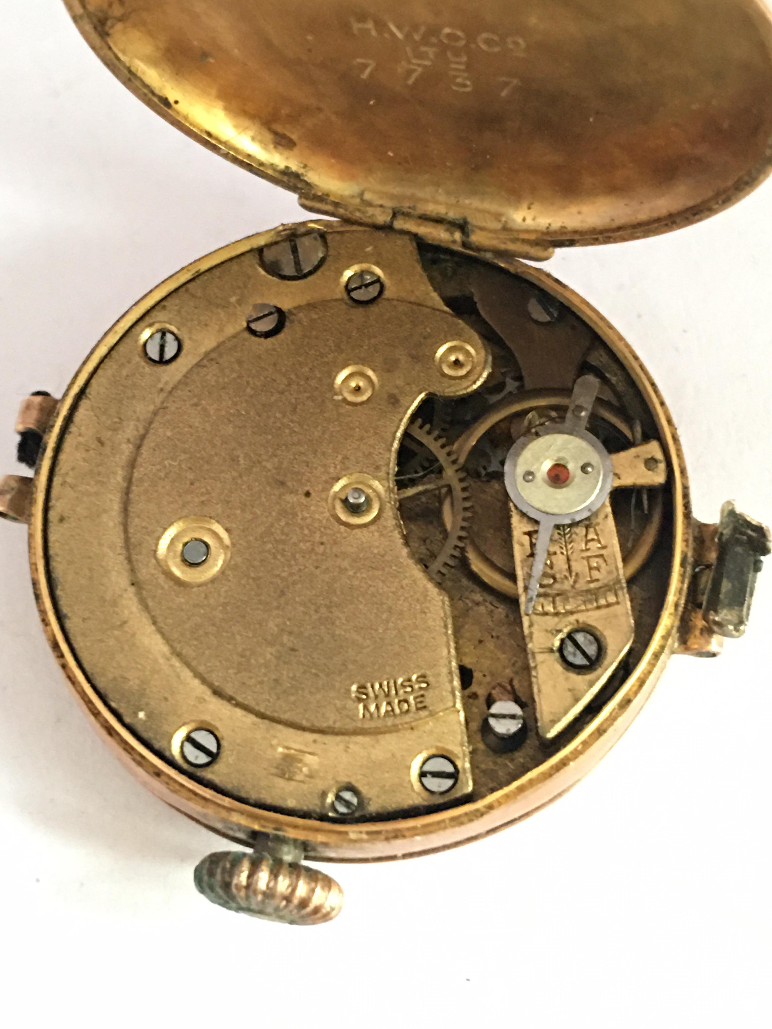 Vintage 9 Karat Gold Swiss Mechanical Ladies Trench Watch 'No Strap' For Sale 2