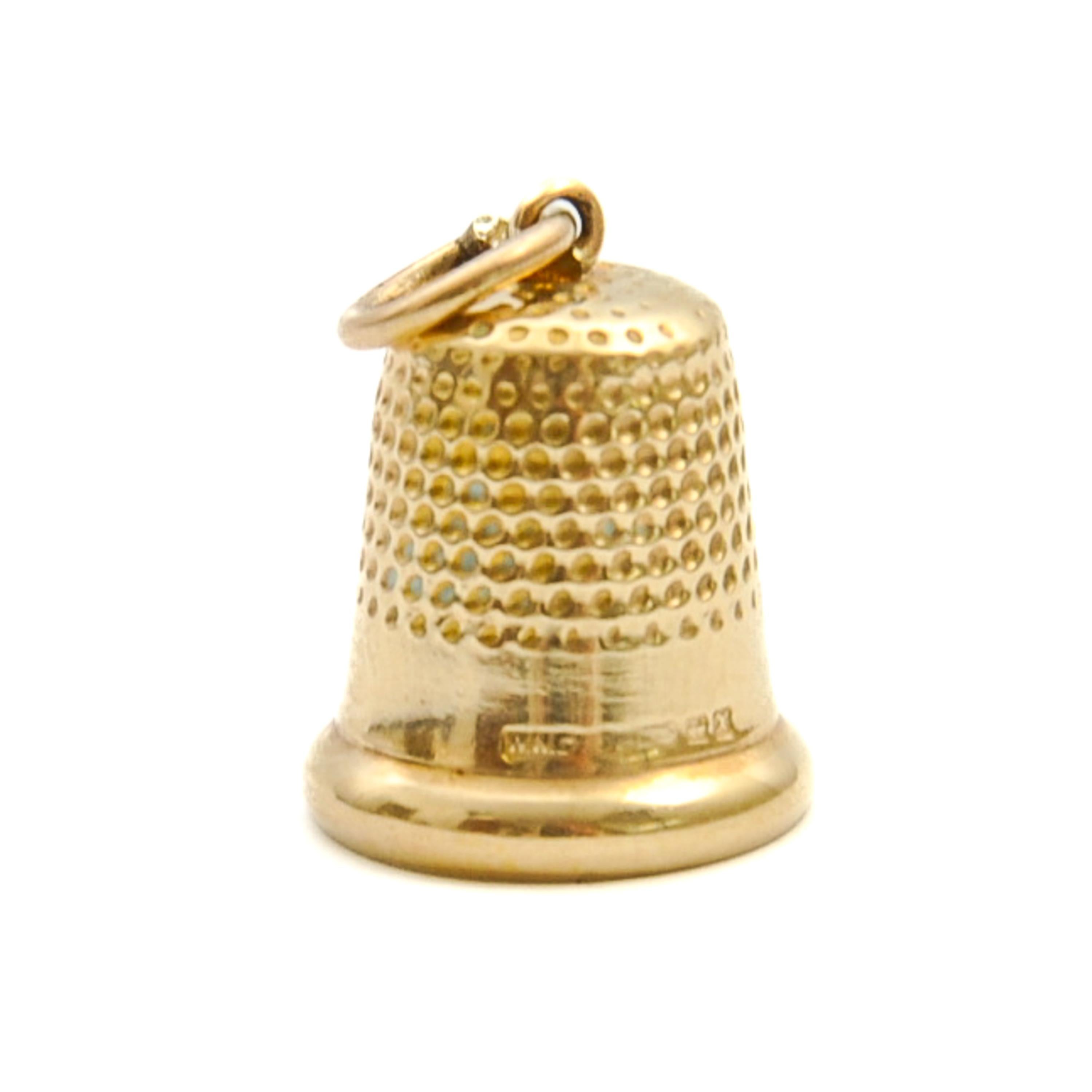 Vintage 9K Gold Thimble Charm Pendant For Sale 1