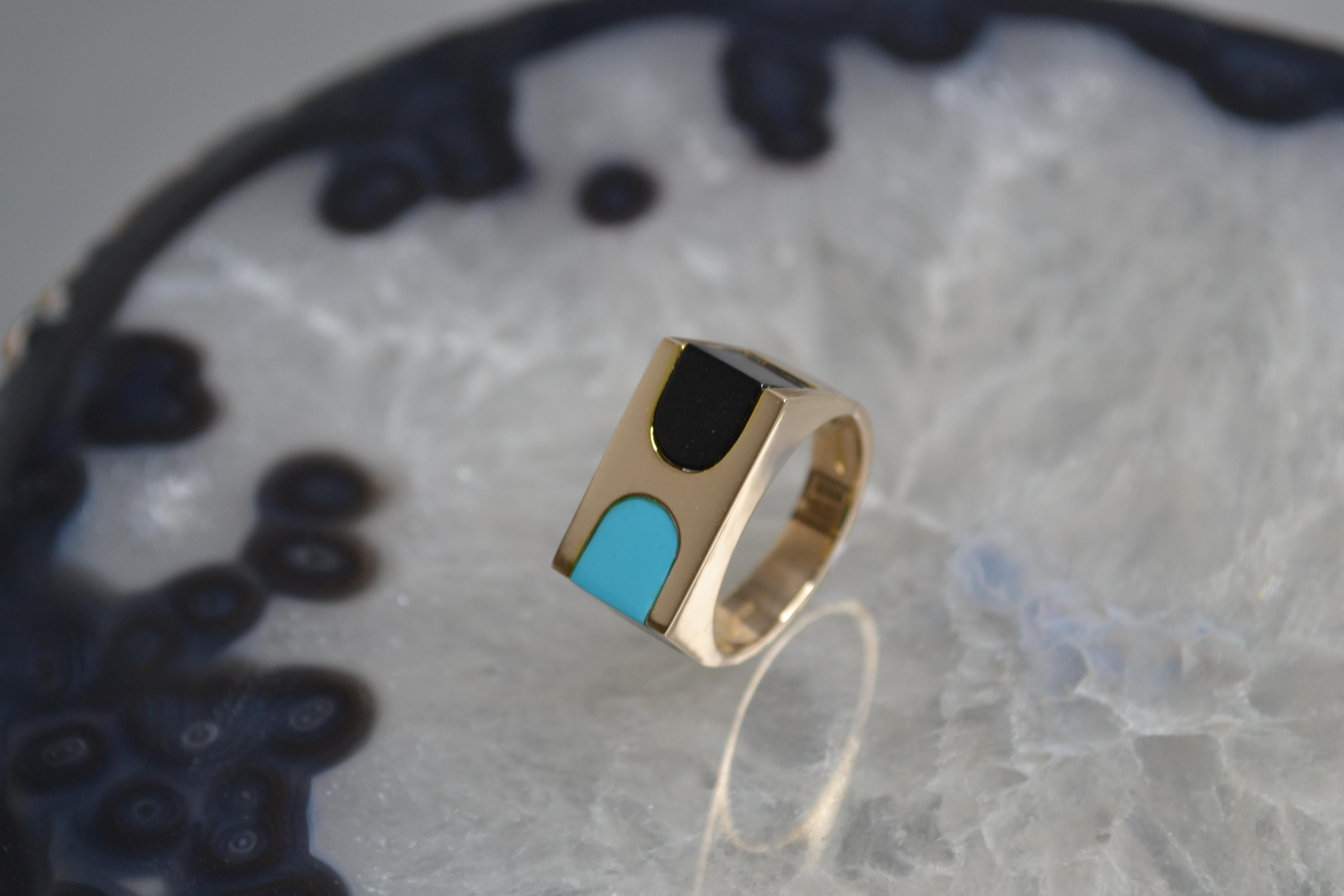 Modernist Vintage 9k Gold & Turquoise Ring One-of-a-Kind