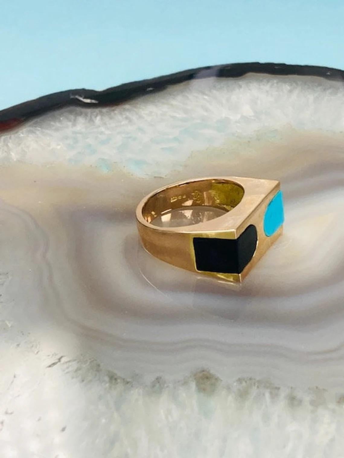 Mixed Cut Vintage 9k Gold & Turquoise Ring One-of-a-Kind