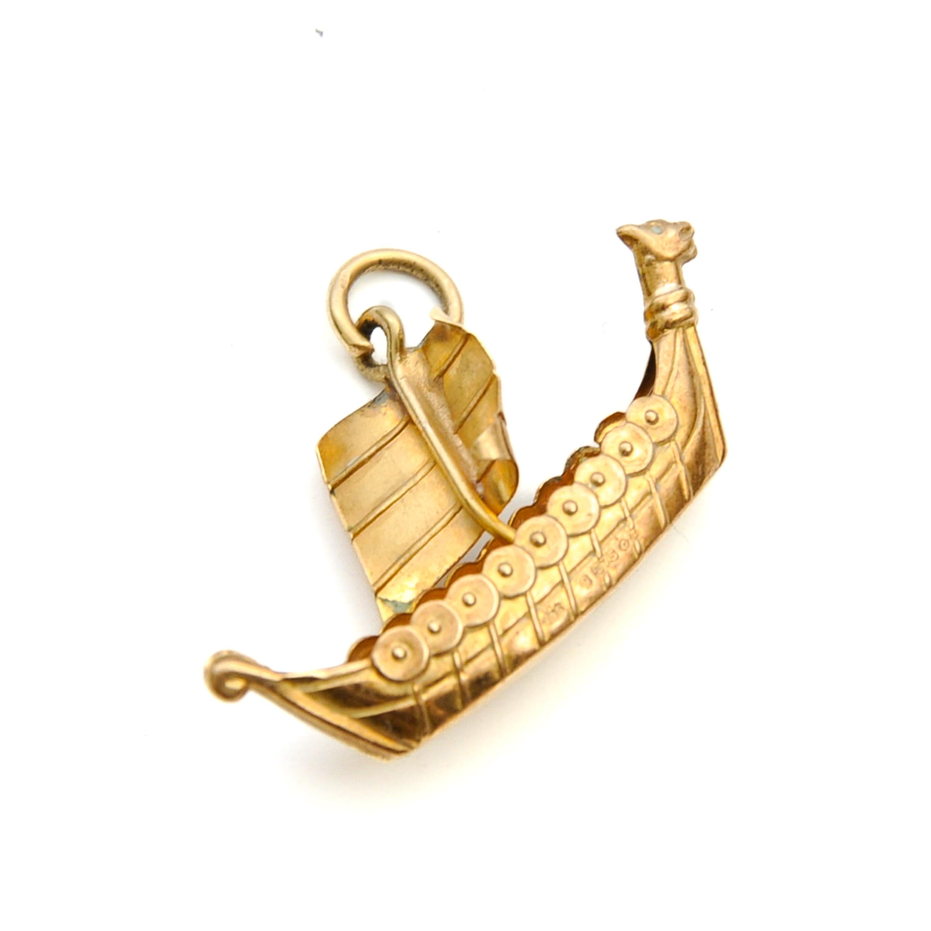 Vintage 9K Gold Viking Ship Charm Pendant For Sale 3