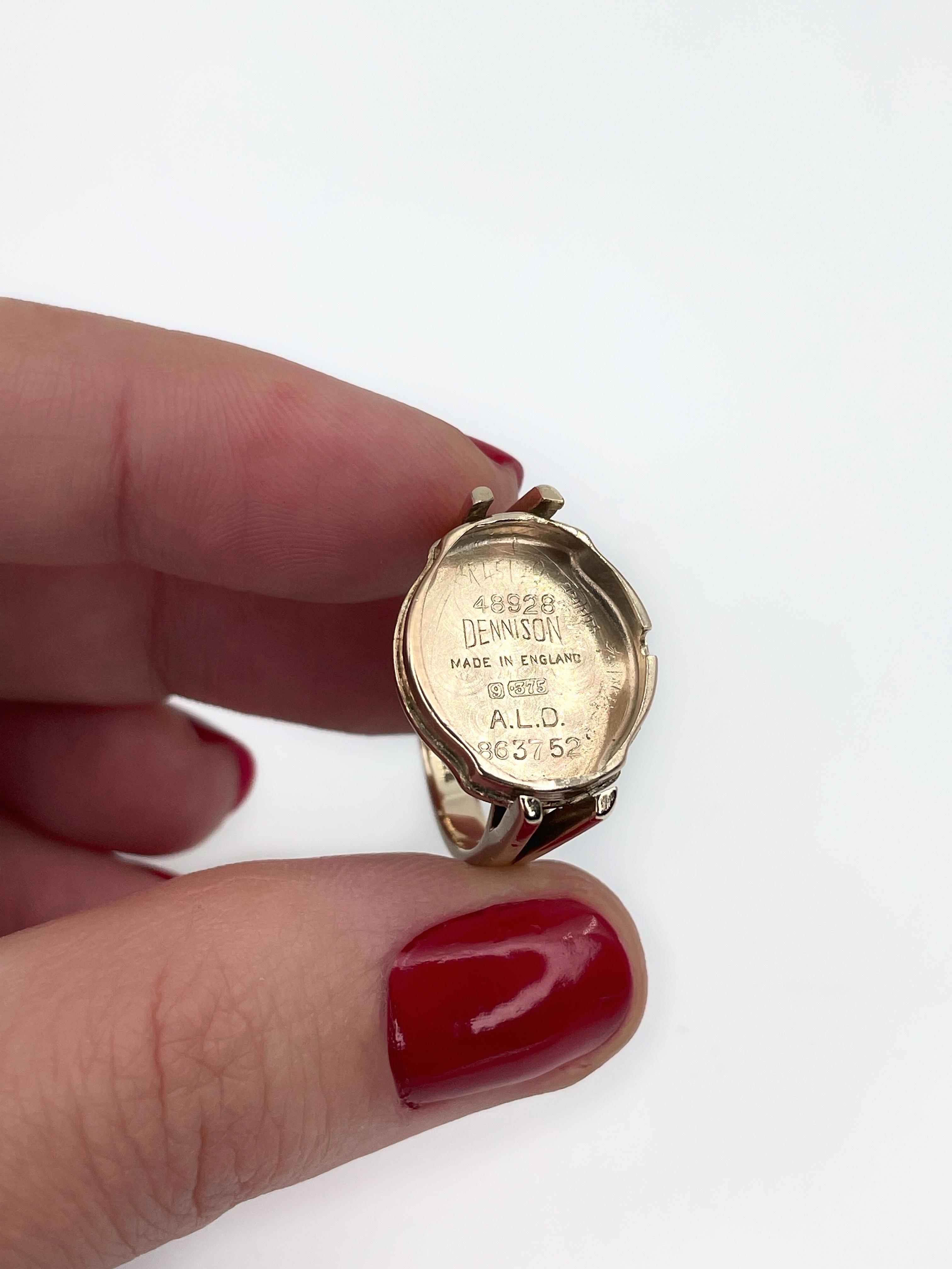 Vintage 9 Karat Gold Winegartens London E. C. 2 Clock Watch Ring 3