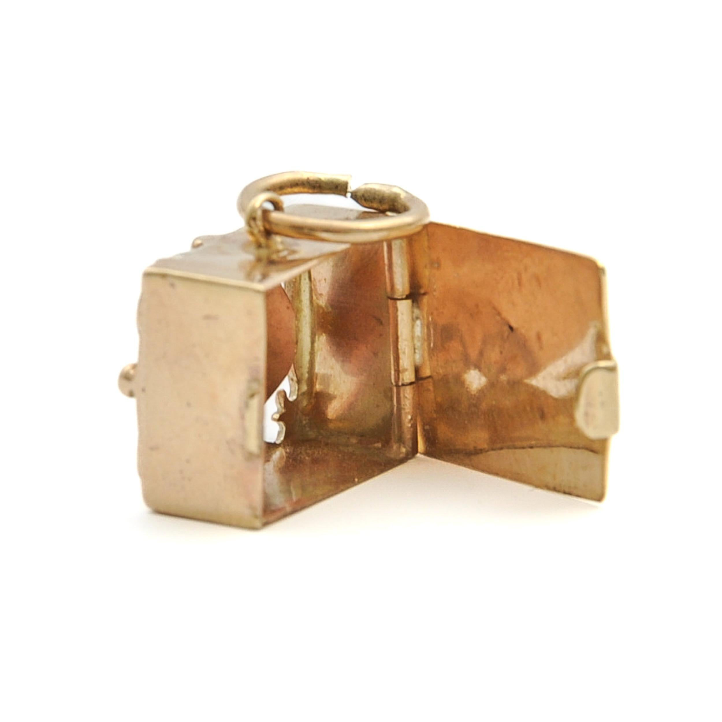 Vintage 9K Rose Gold Mechanical Box Charm Pendant For Sale 2