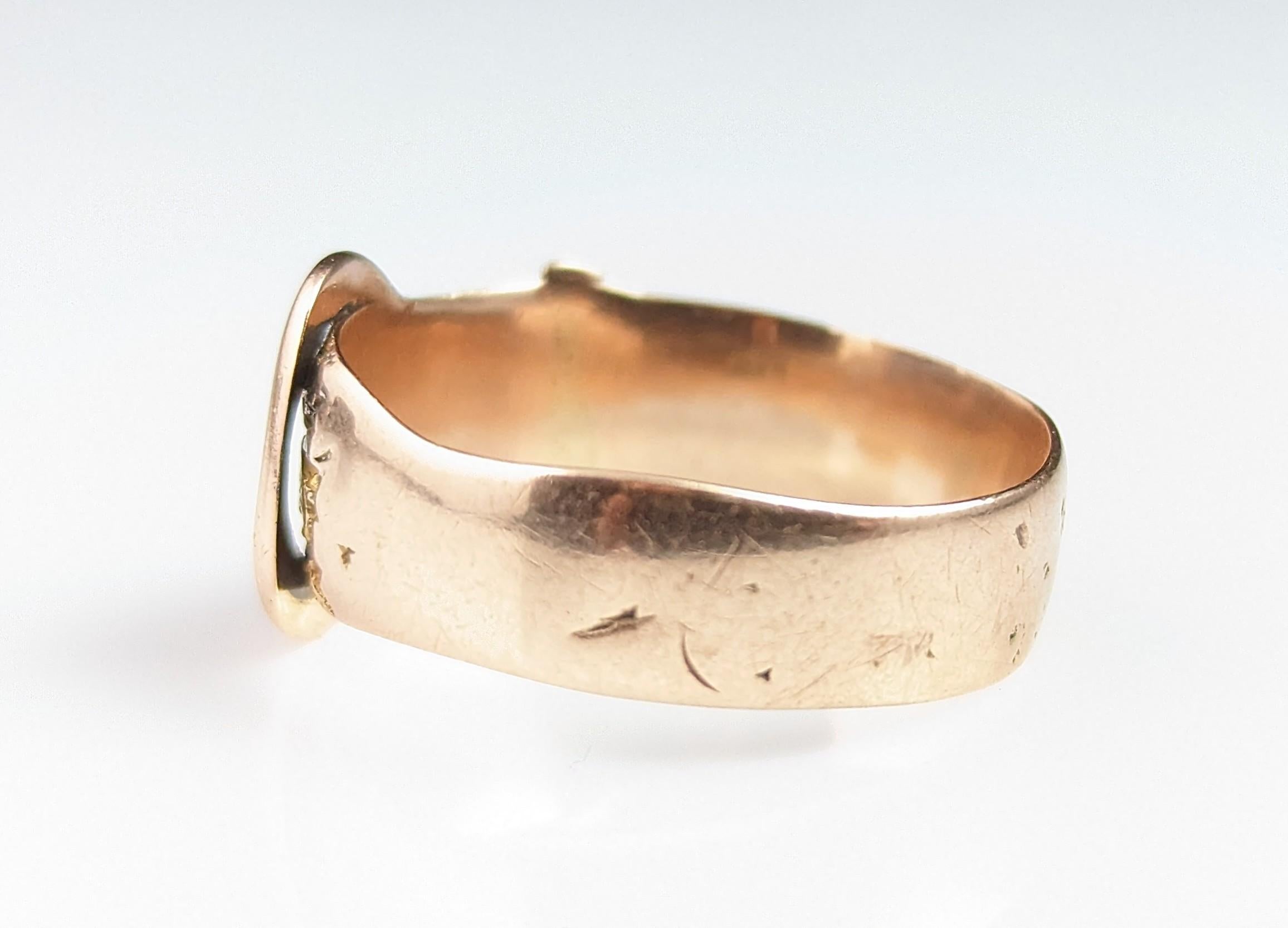 Vintage 9k Rose Gold Engraved Buckle Ring, 1920s 1