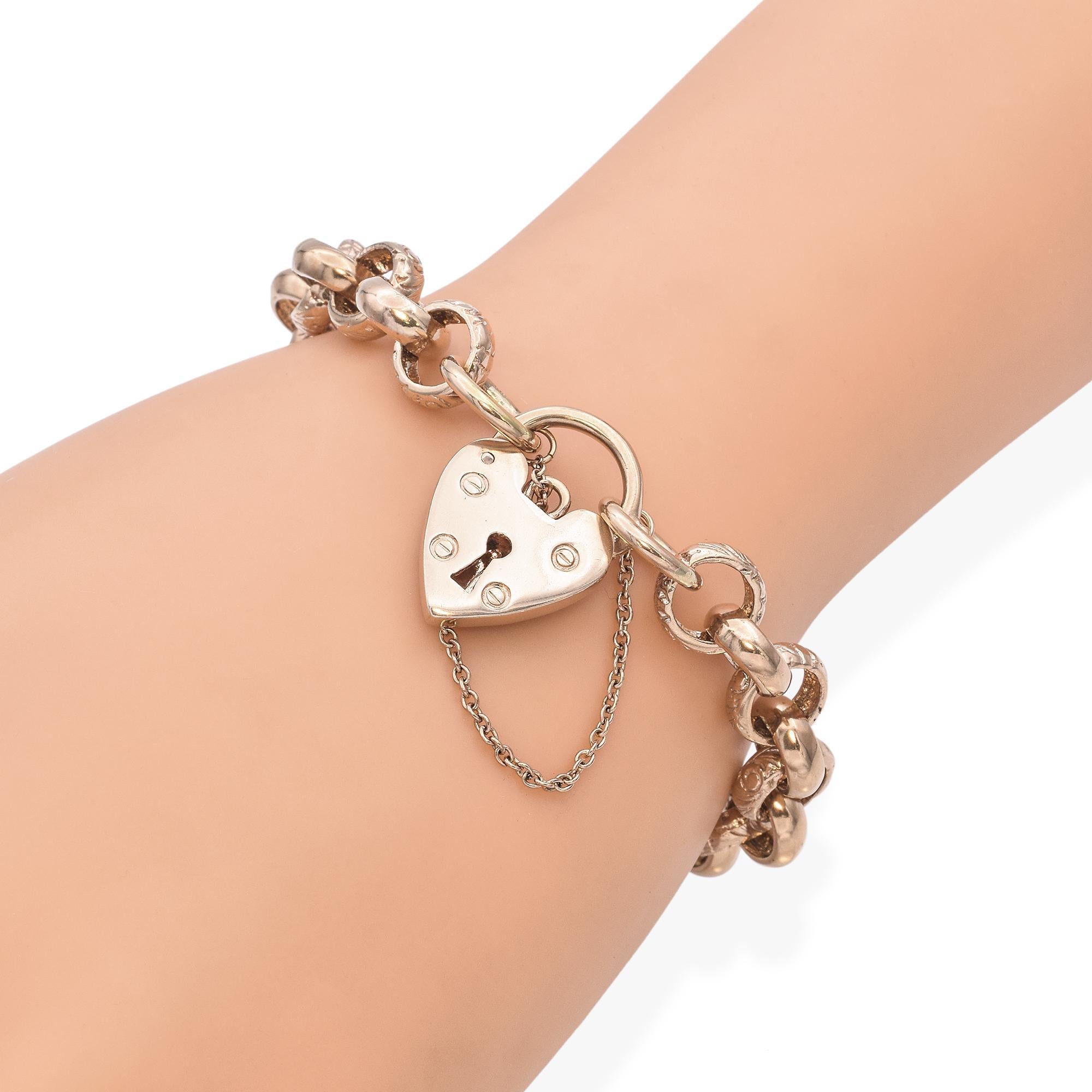 Vintage 9k Roségold Herz-Tag-Armband im Zustand „Gut“ in New York, NY
