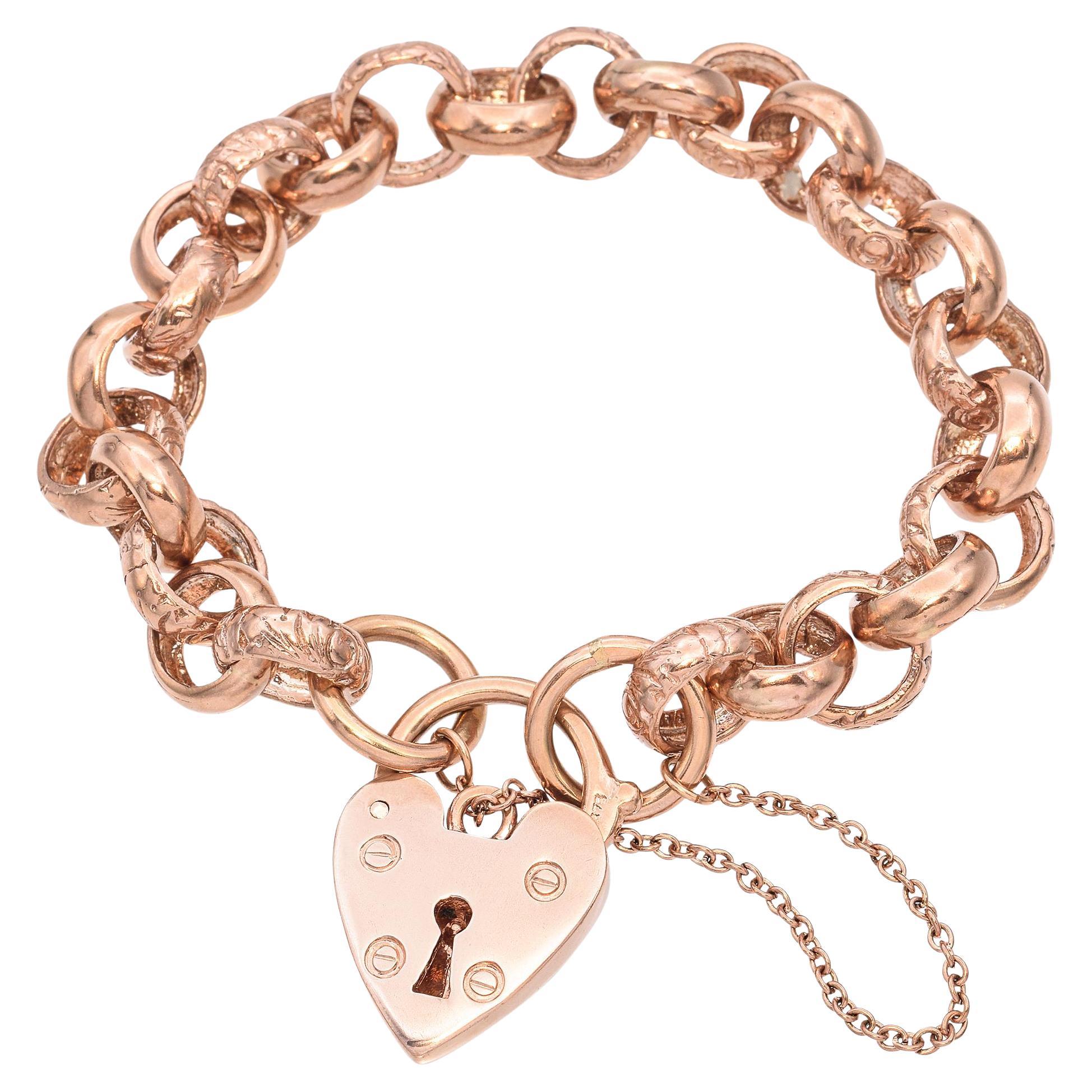 Bracciale vintage con medaglietta a cuore in oro rosa 9k