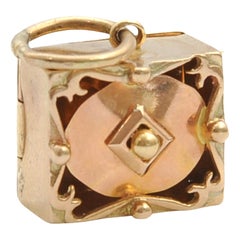 Vintage 9K Rose Gold Mechanical Box Charm Pendant