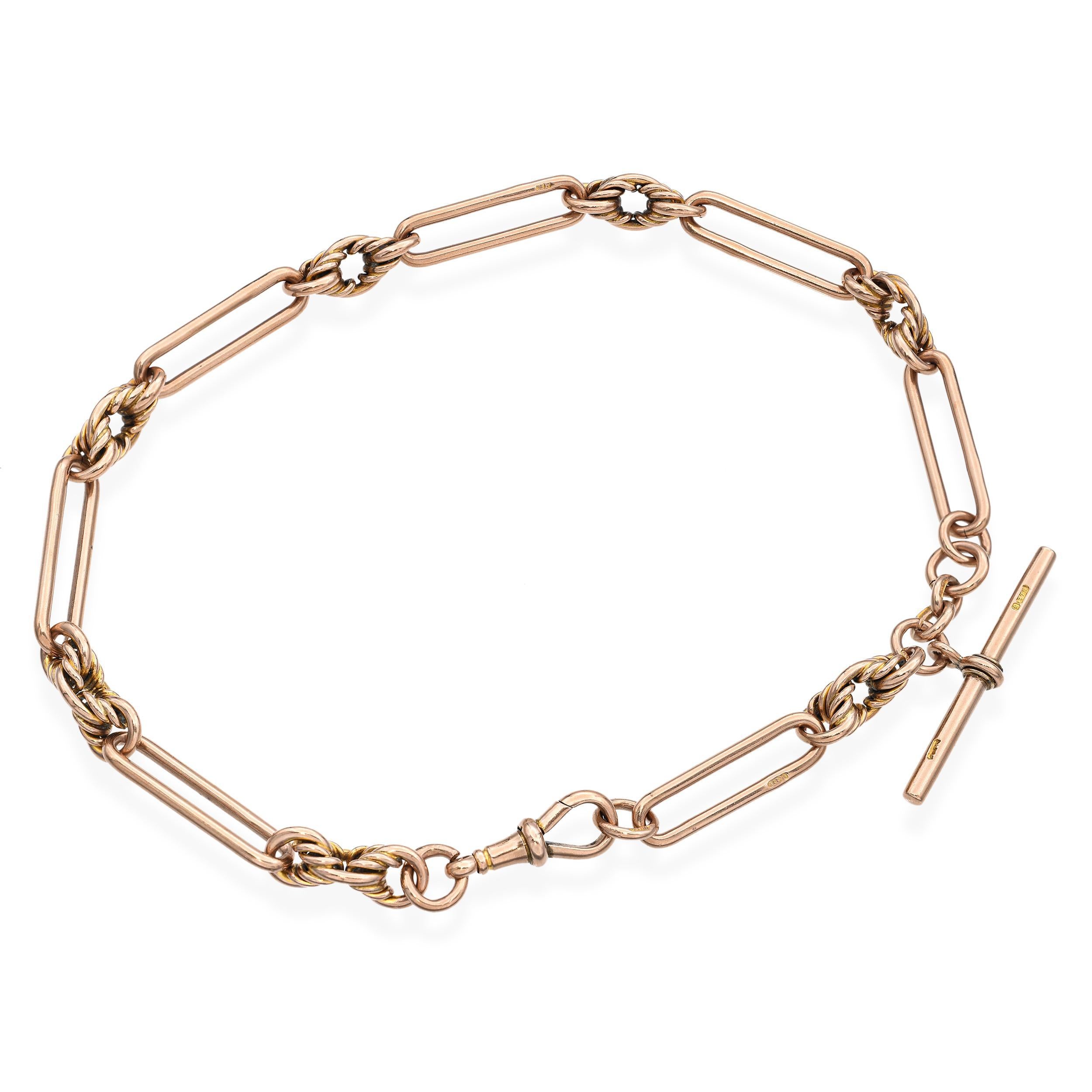 Vintage 9k Rose Gold T-Bar 14" Pocket Watch Chain