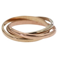 Vintage 9K Solid Rose Yellow White Gold Tri-Color Wedding Band Ring