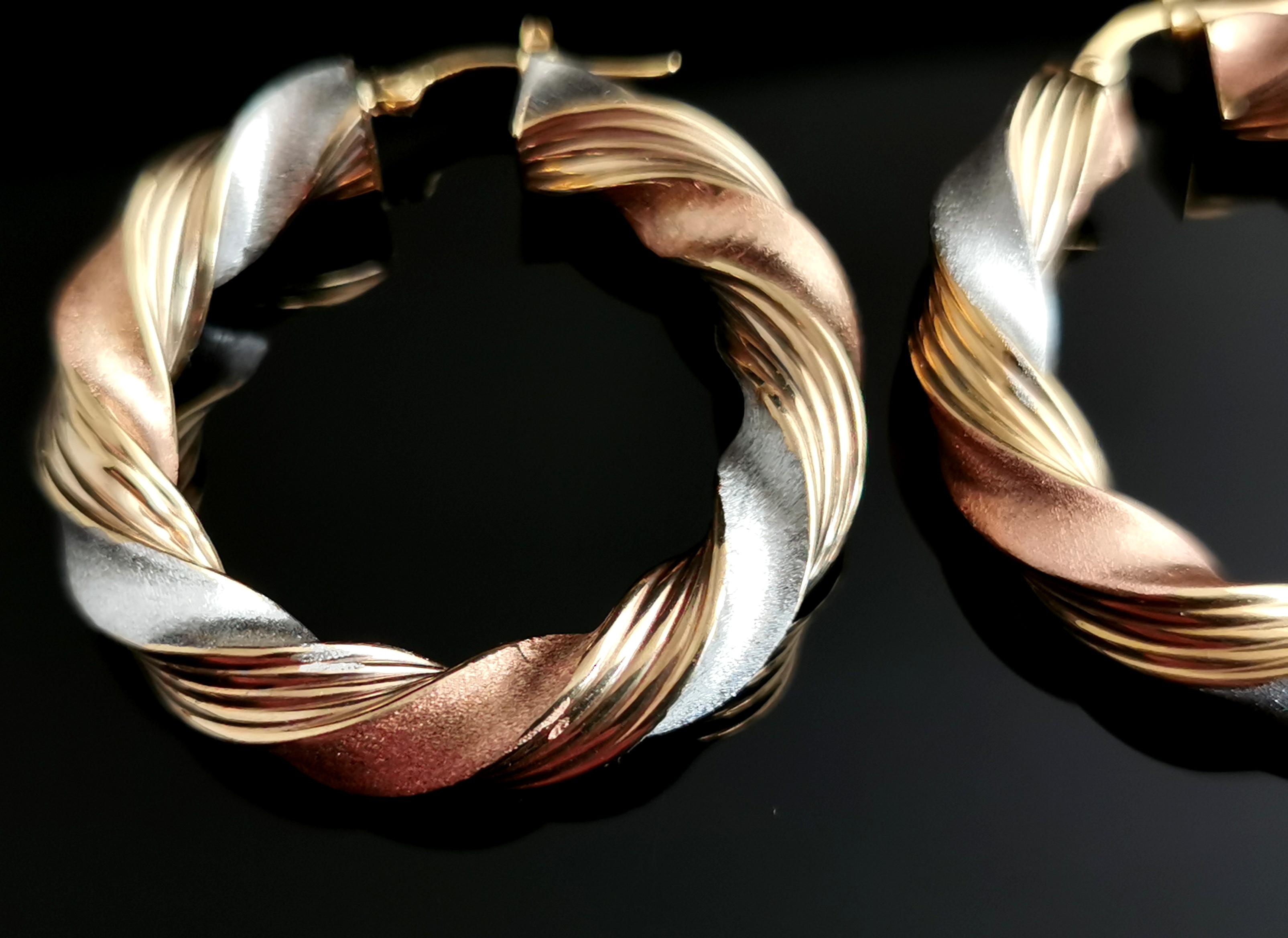 Vintage 9k Tri Colour Gold Twist Hoop Earrings 3