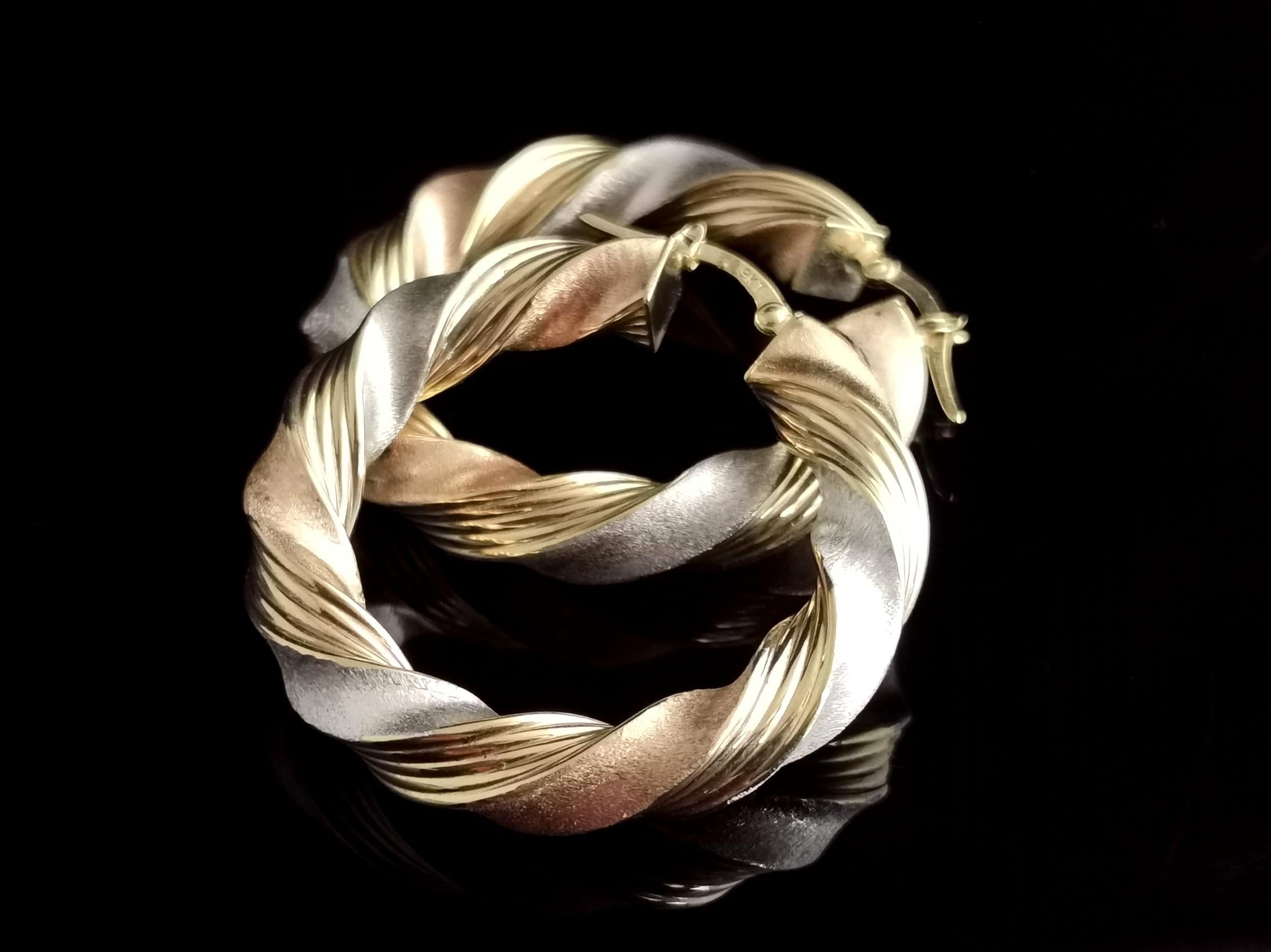 Women's Vintage 9k Tri Colour Gold Twist Hoop Earrings