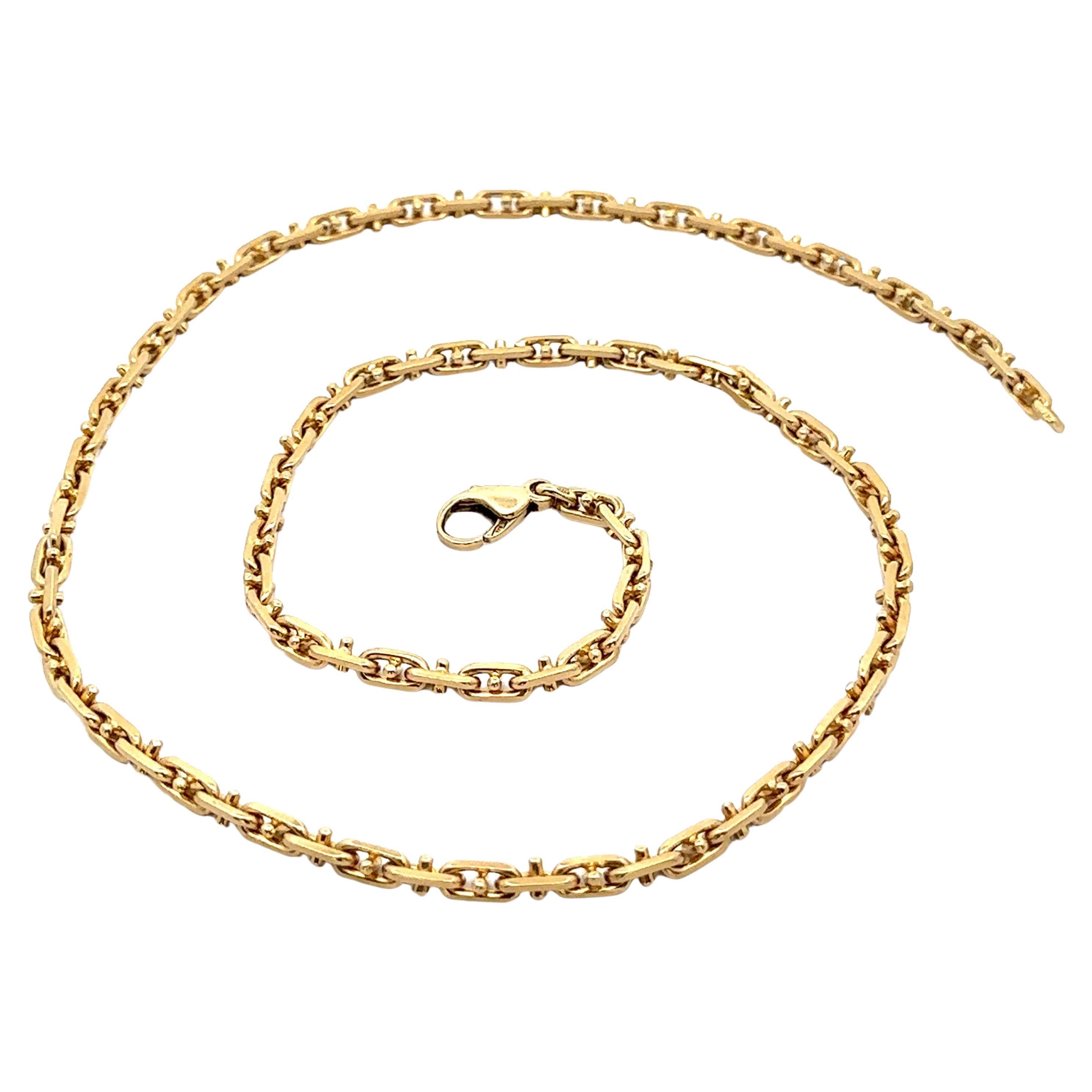 Vintage 9k Yellow Gold 20" Unique Beveled Edge Link Chain Necklace For Sale