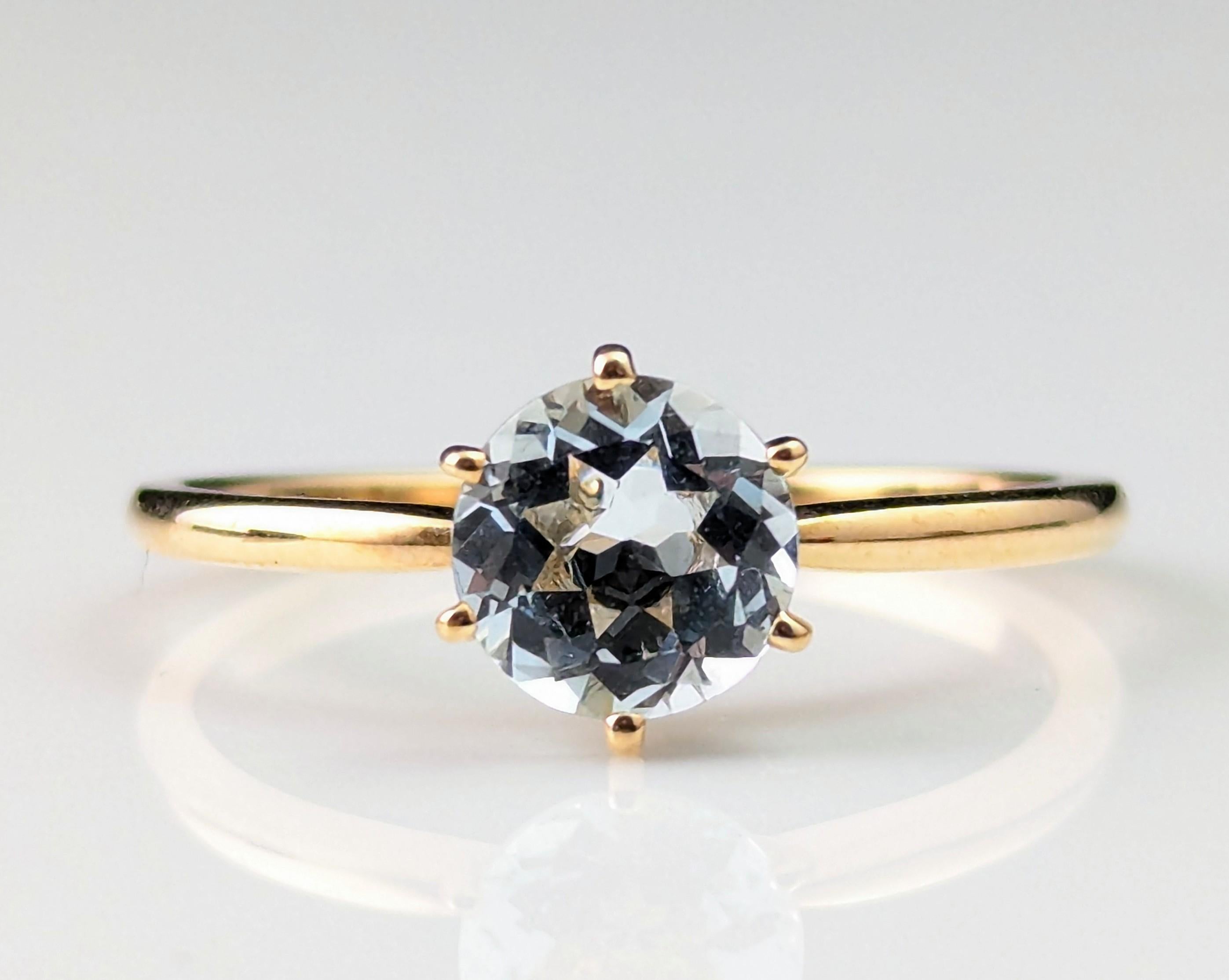 Vintage 9k yellow gold Aquamarine solitaire ring For Sale 6