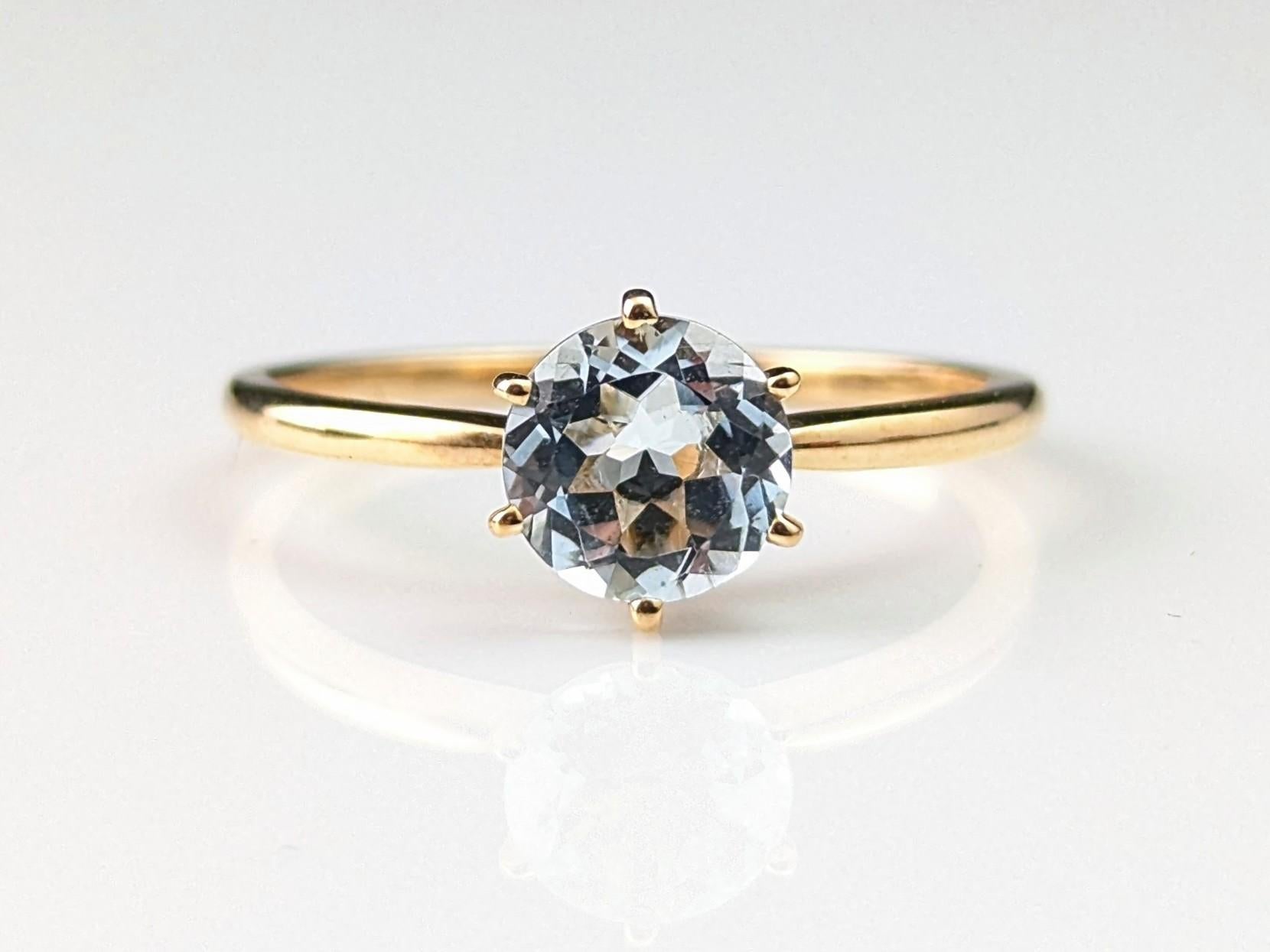 Vintage 9k yellow gold Aquamarine solitaire ring For Sale 7