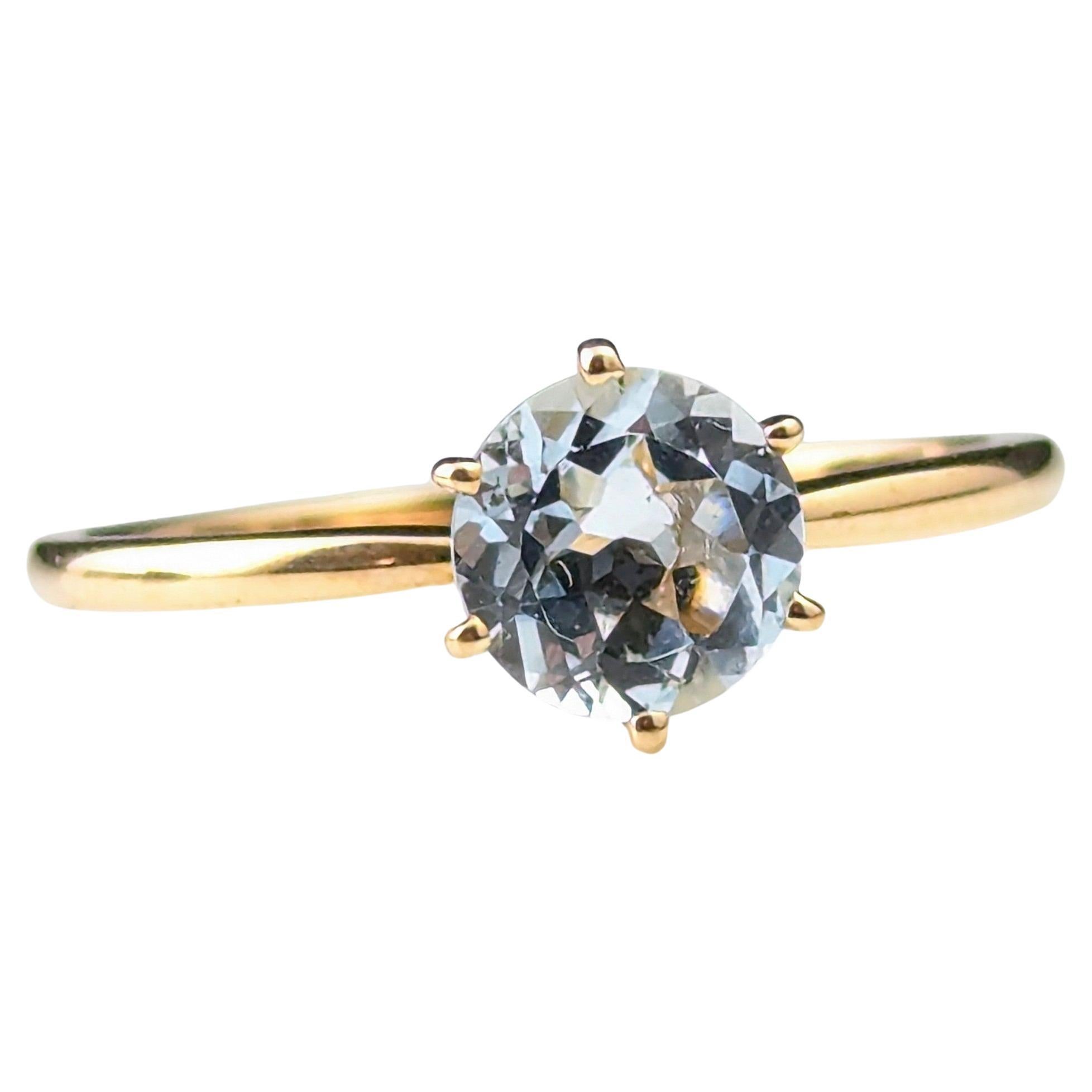 Anello solitario vintage in oro giallo 9k con acquamarina