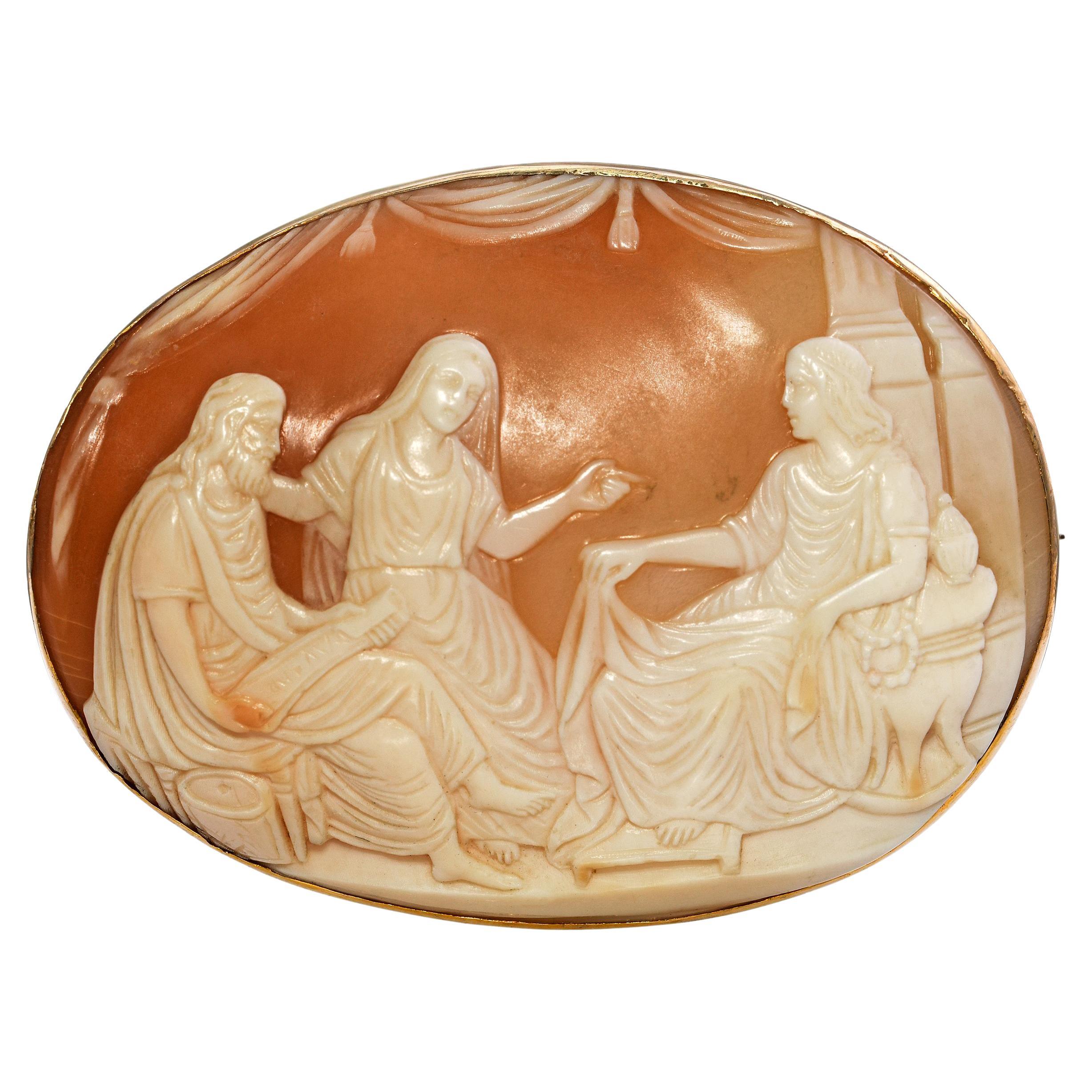 Vintage 9k Gelbgold Bacchic Shell Cameo Brosche