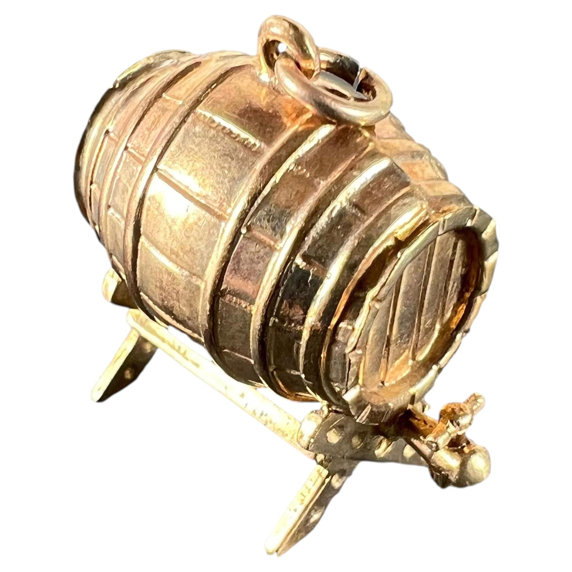 Vintage 9K Gelbgold Bier Whisky Barrel Charm Anhänger