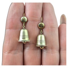 Vintage 9k yellow gold Bell earrings, dangle, Mid century