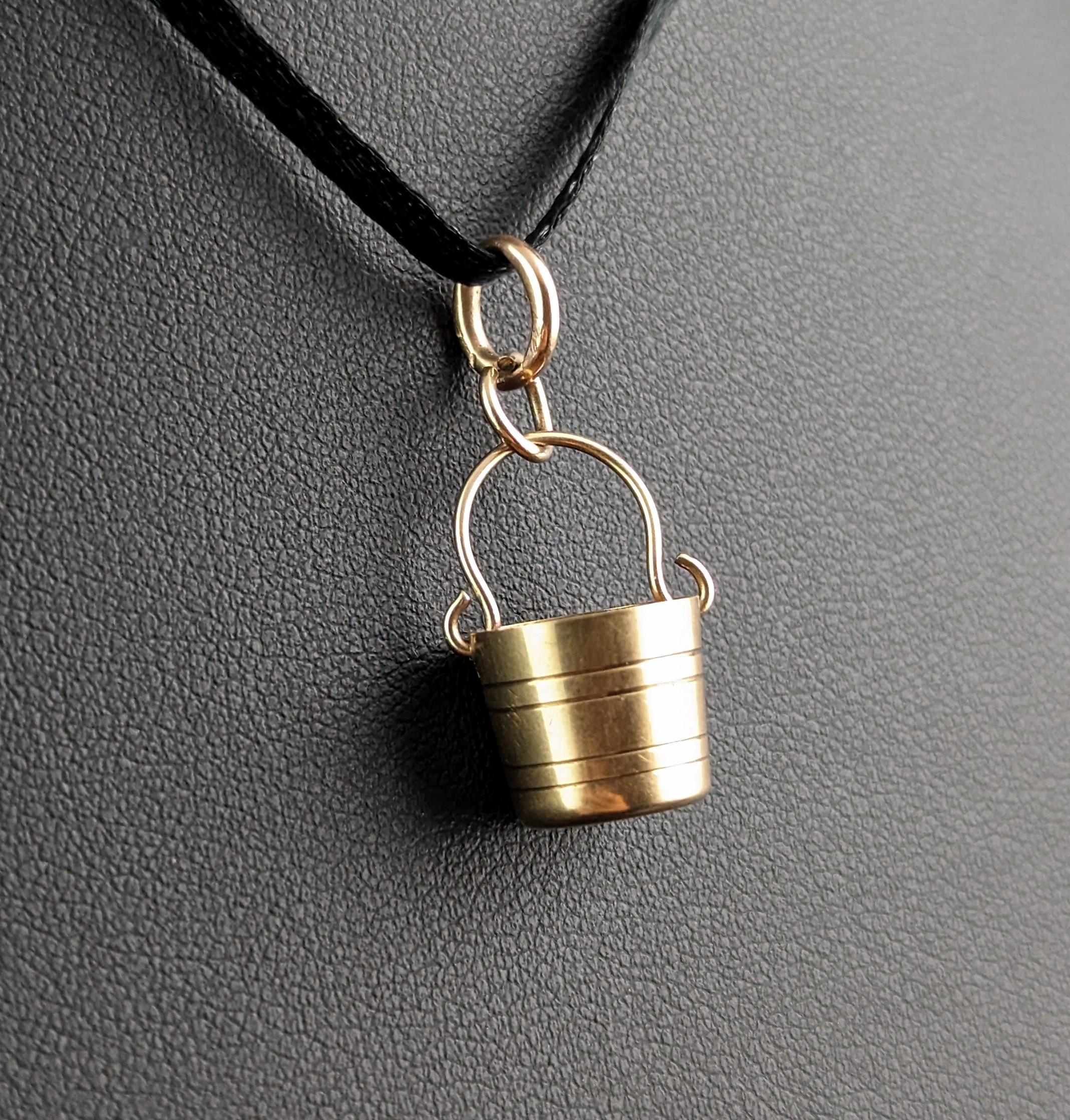 Retro Vintage 9k yellow gold bucket charm, pail  For Sale