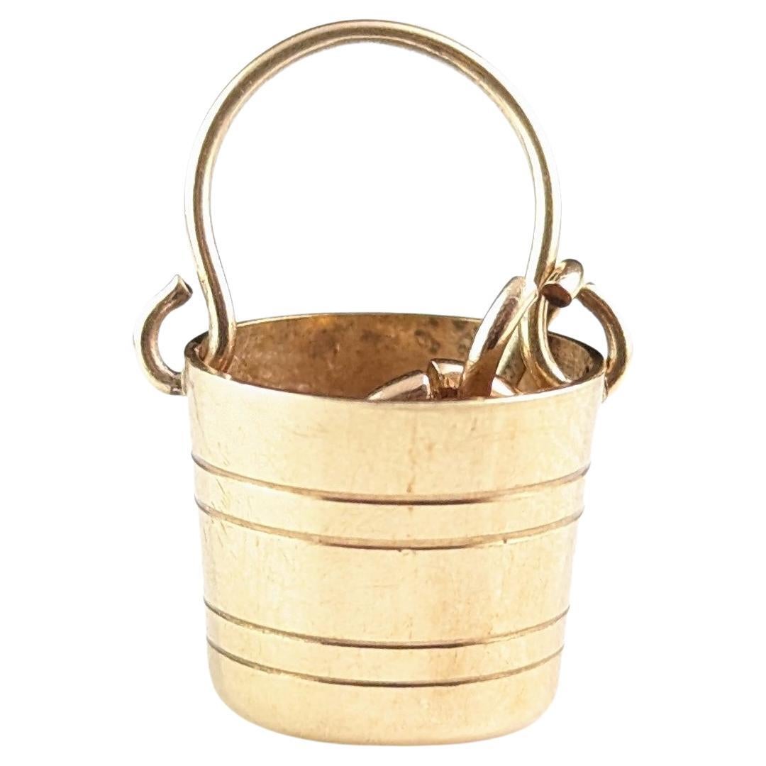 Vintage 9k yellow gold bucket charm, pail 
