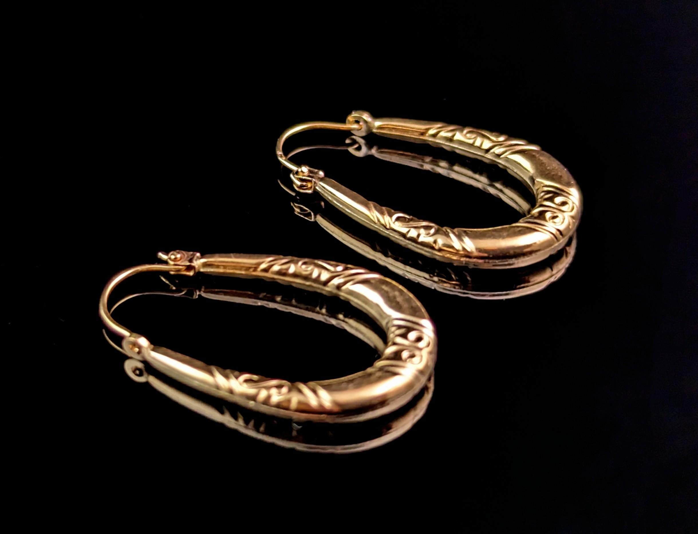 Modern Vintage 9k yellow gold creole hoop earrings  For Sale