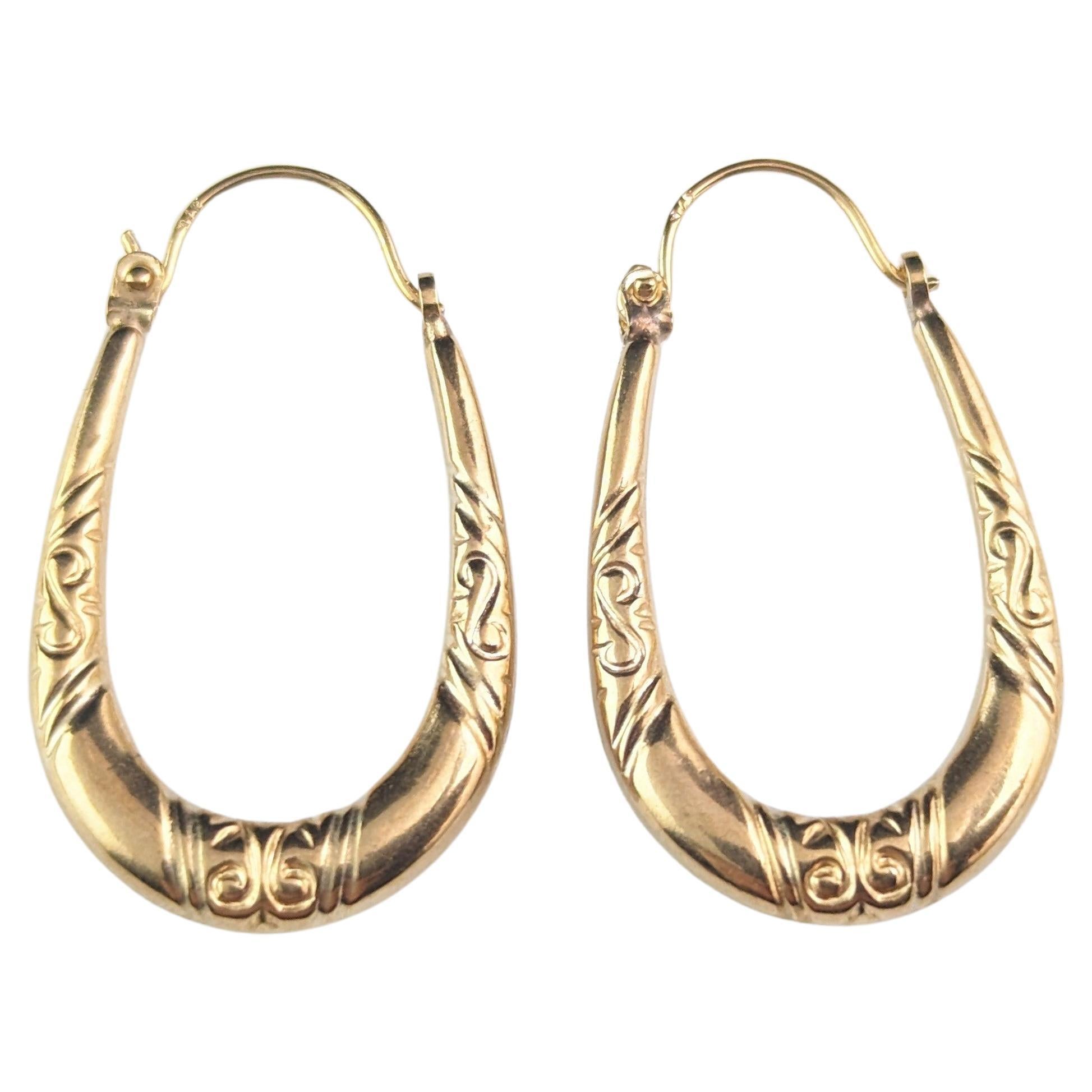 Vintage 9k yellow gold creole hoop earrings  For Sale