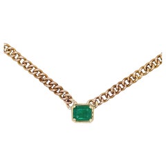 Vintage 9K Yellow Gold Emerald Necklace.