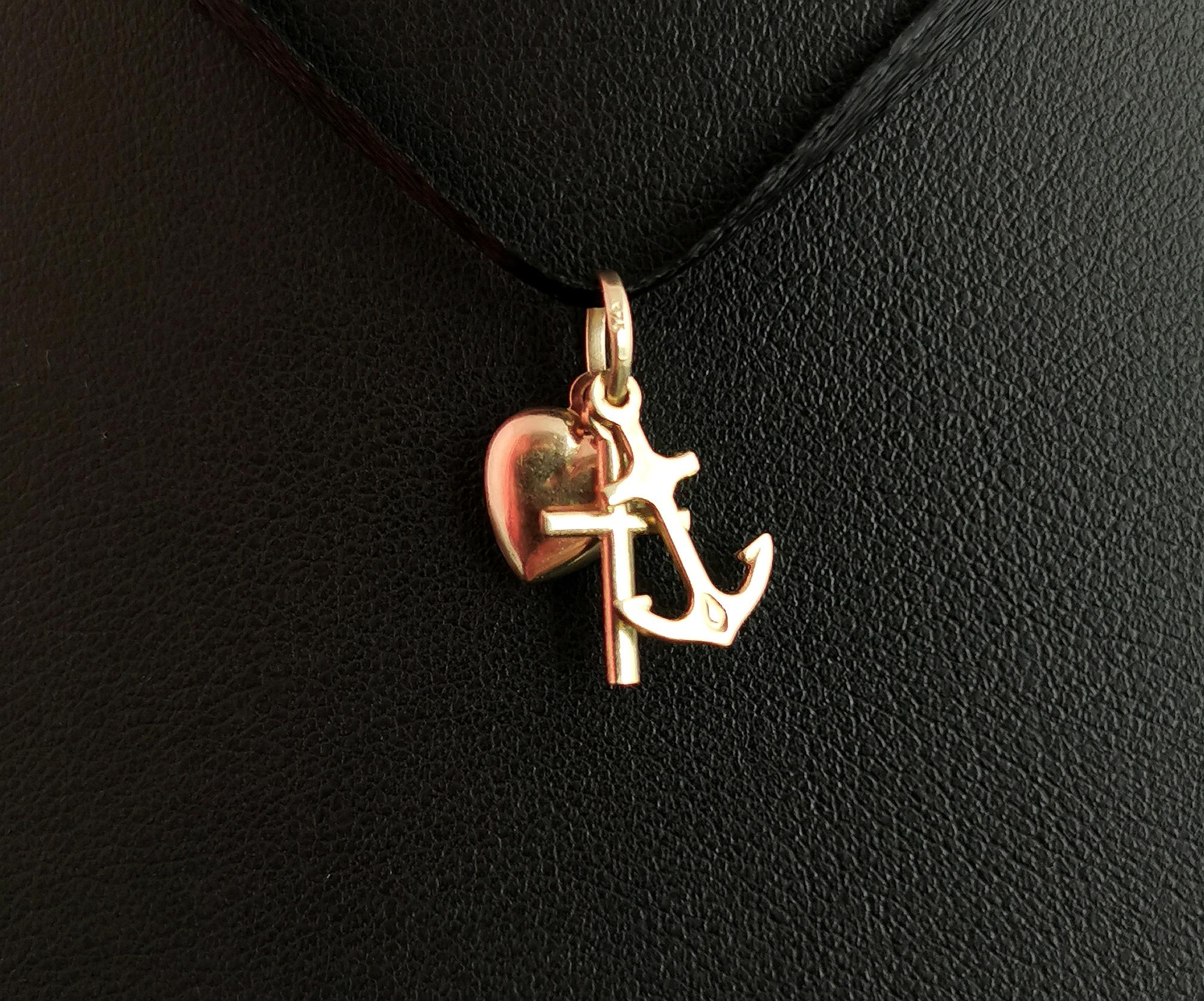 Retro Vintage 9k Yellow Gold Faith, Hope and Charity Charm, Pendant