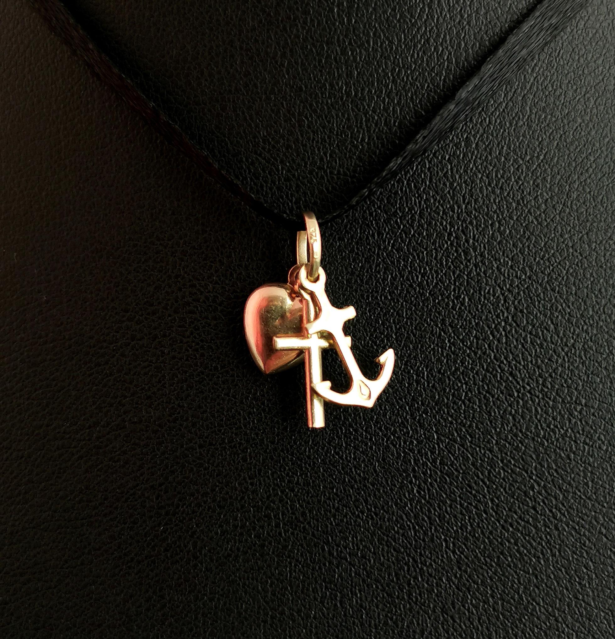 Vintage 9k Yellow Gold Faith, Hope and Charity Charm, Pendant 2