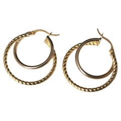 Vintage 9k Yellow Gold Hoop Earrings, Twist Double Hoop, c1990s