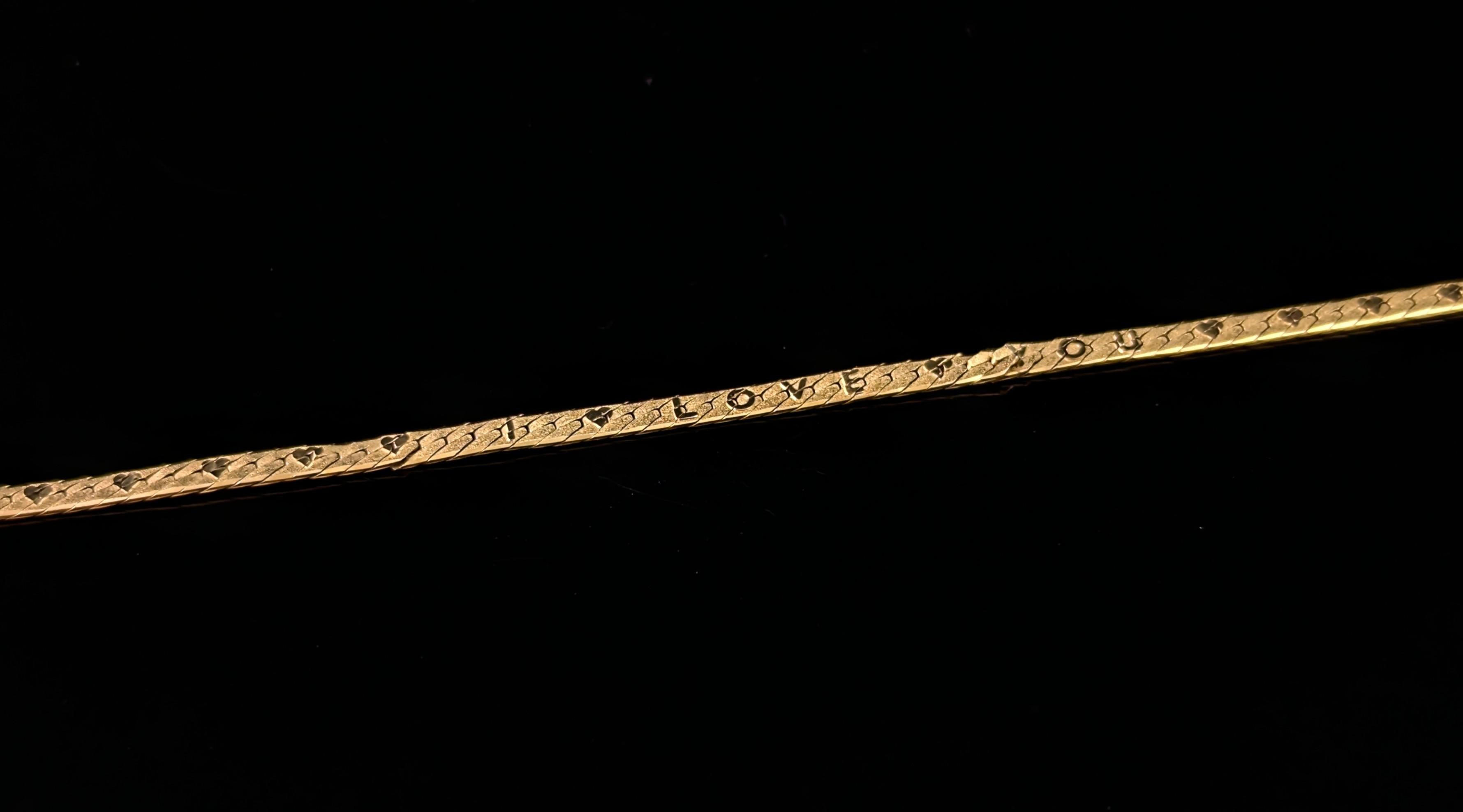 Women's Vintage 9k yellow gold I love you bracelet For Sale